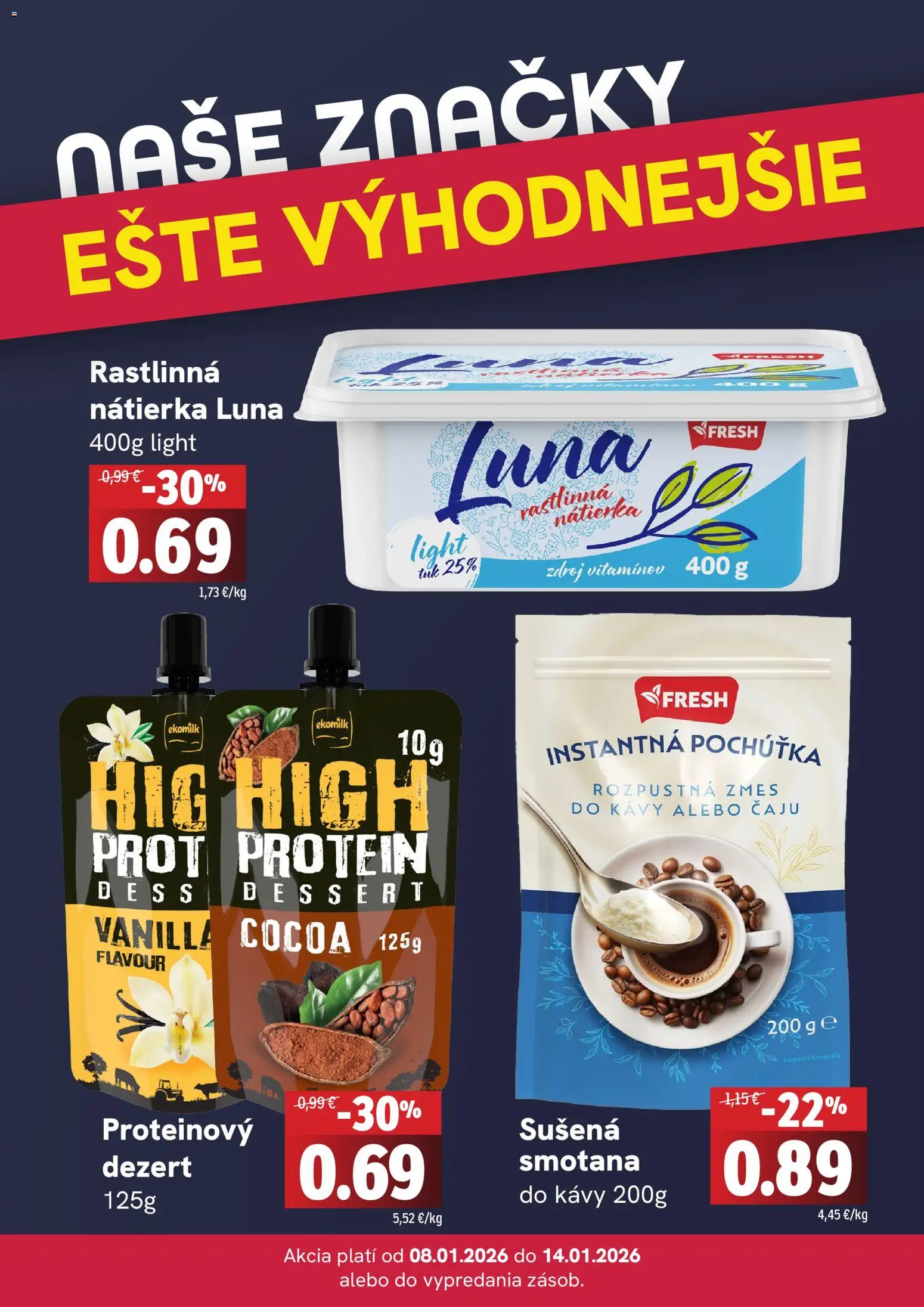 Nové Fresh akcie – leták je platný od 08.01.2026 | Strana: 4 | Produkty: Smotana, Protein