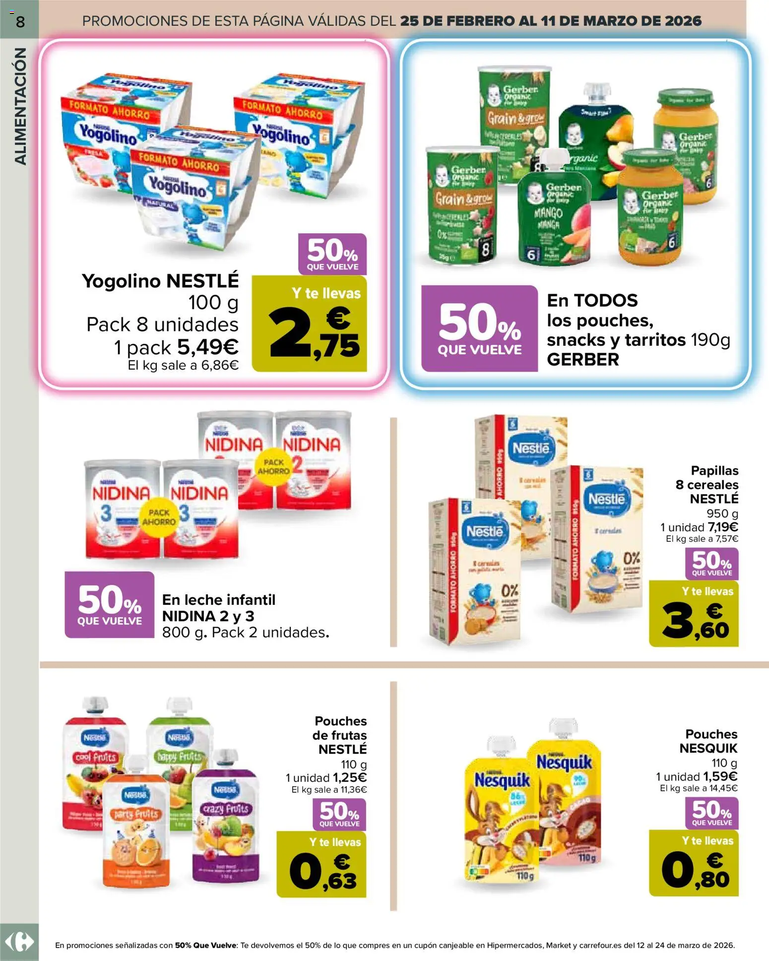 Carrefour Bebé │ válido desde el 25.02.2026 | Página: 8 | Productos: Leche, Cereales, Té, Ρούτερ