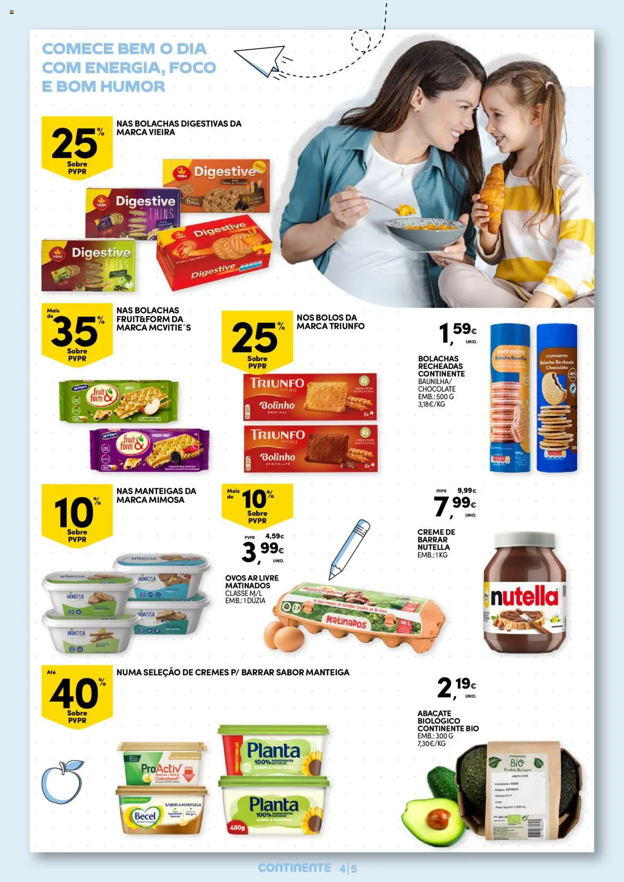 Continente Pequeno Almoço: Regressamos com energia │ válido de 19.08.2025 | Página: 5 | Produtos: Bolachas, Ovos, Chocolate, Creme