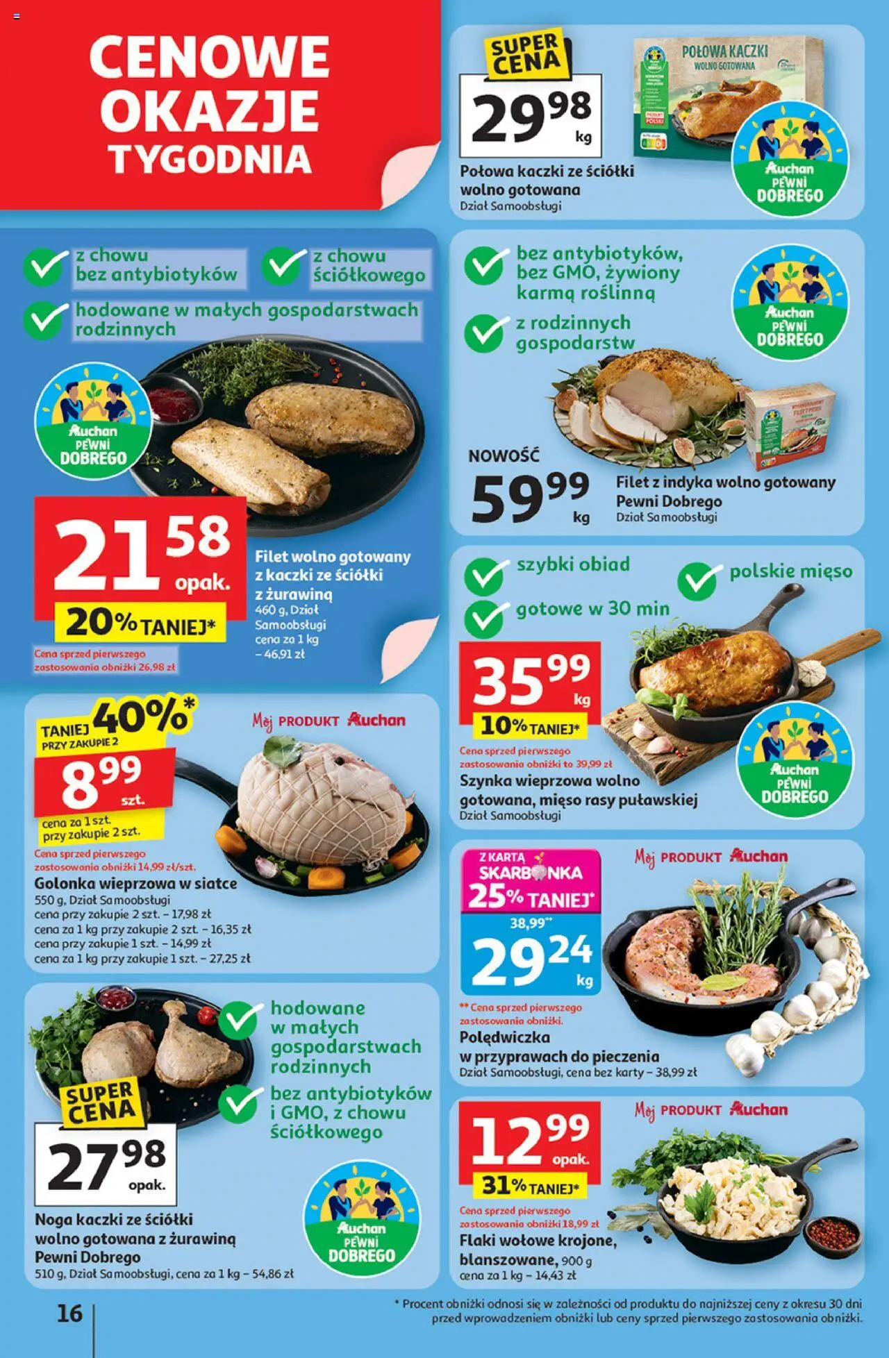 Auchan Gazetka - Pewność niskich cen Hipermarket od 18.09.2025 | Strona: 16 | Produkty: Karta, Mięso, Szynka wieprzowa, Szynka