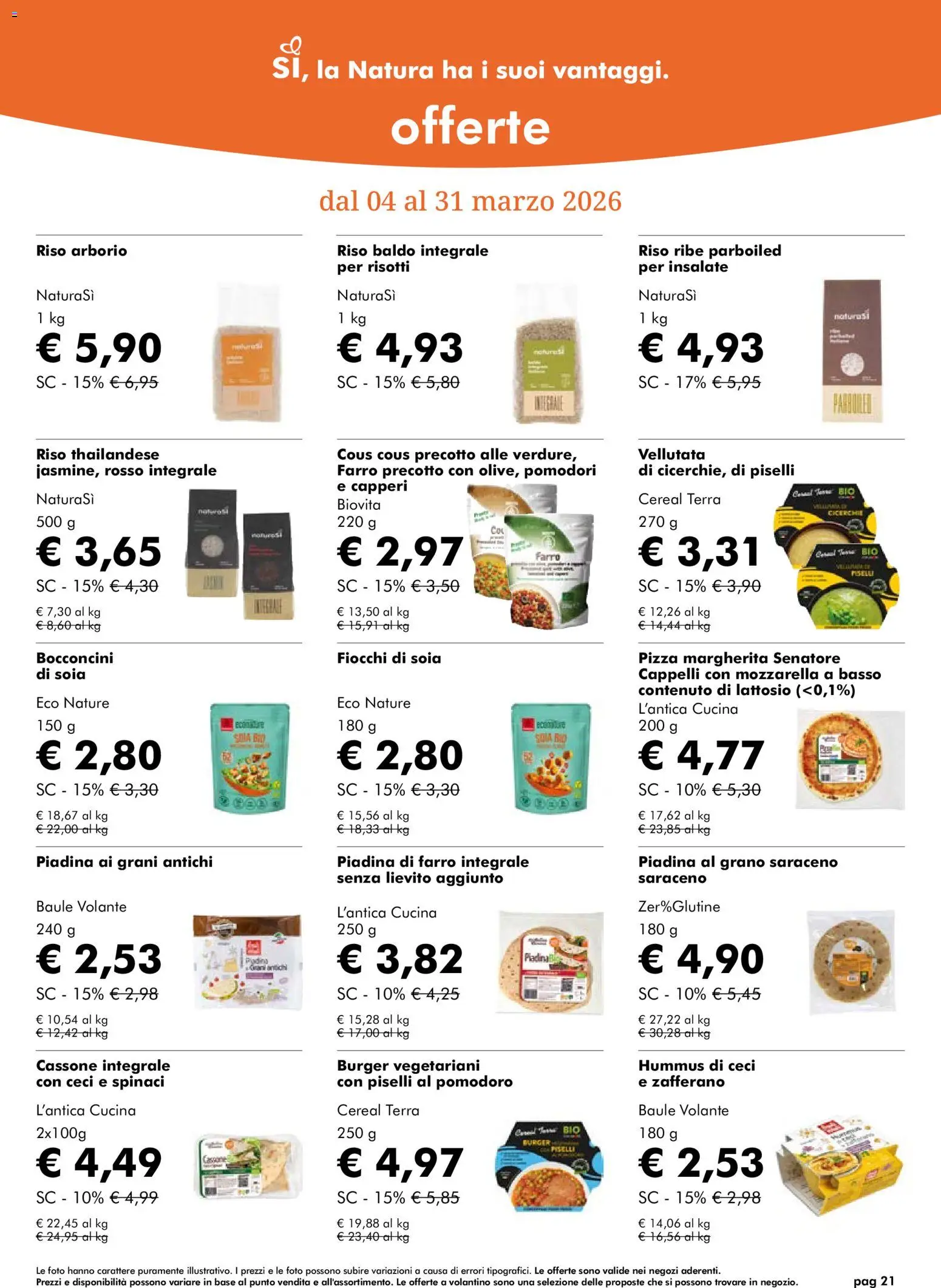 Volantino Natura Sì del 04.03.2026 | Pagina: 21 | Prodotti: Pizza, Fiocchi, Cous cous, Farro