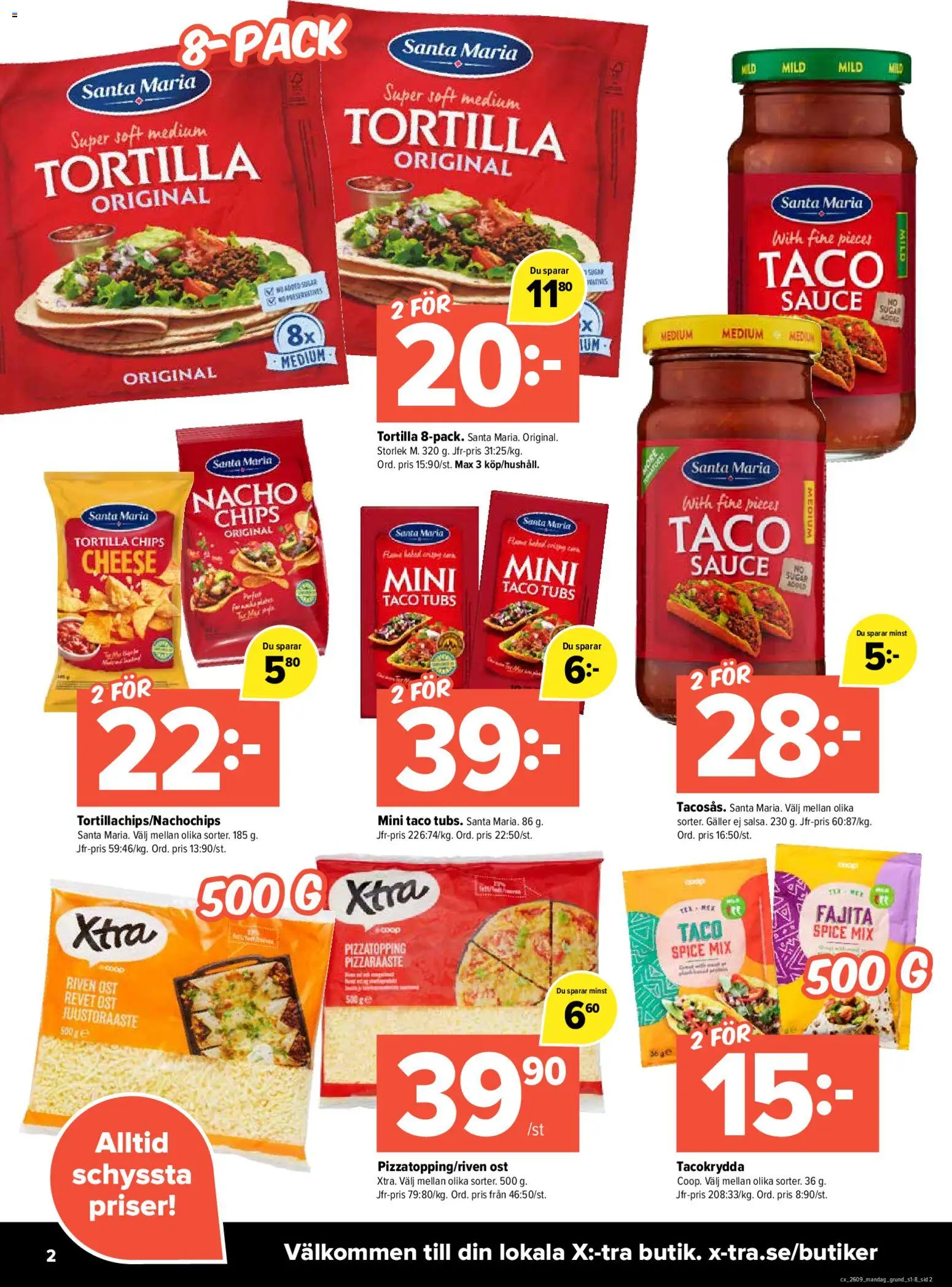 Coop X:-TRA reklamblad aktuell från 23.02.2026 | Sida: 2 | Produkter: Tortilla, Galler, Riven ost, Tacokrydda