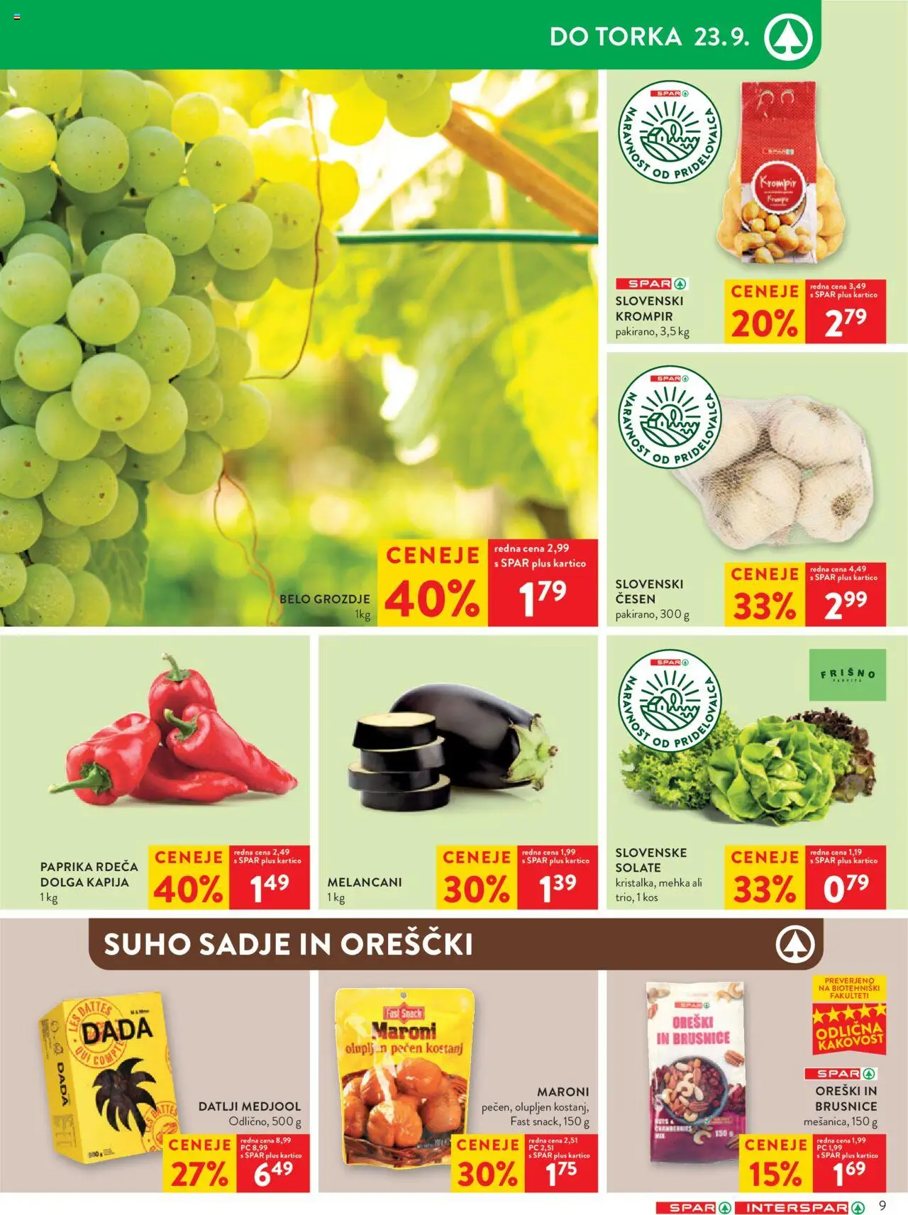 Novi Spar katalog ponudbe – veljaven od 17.09.2025 | Stran: 9 | Izdelki: Datlji, Paprika, Kos, Cesen