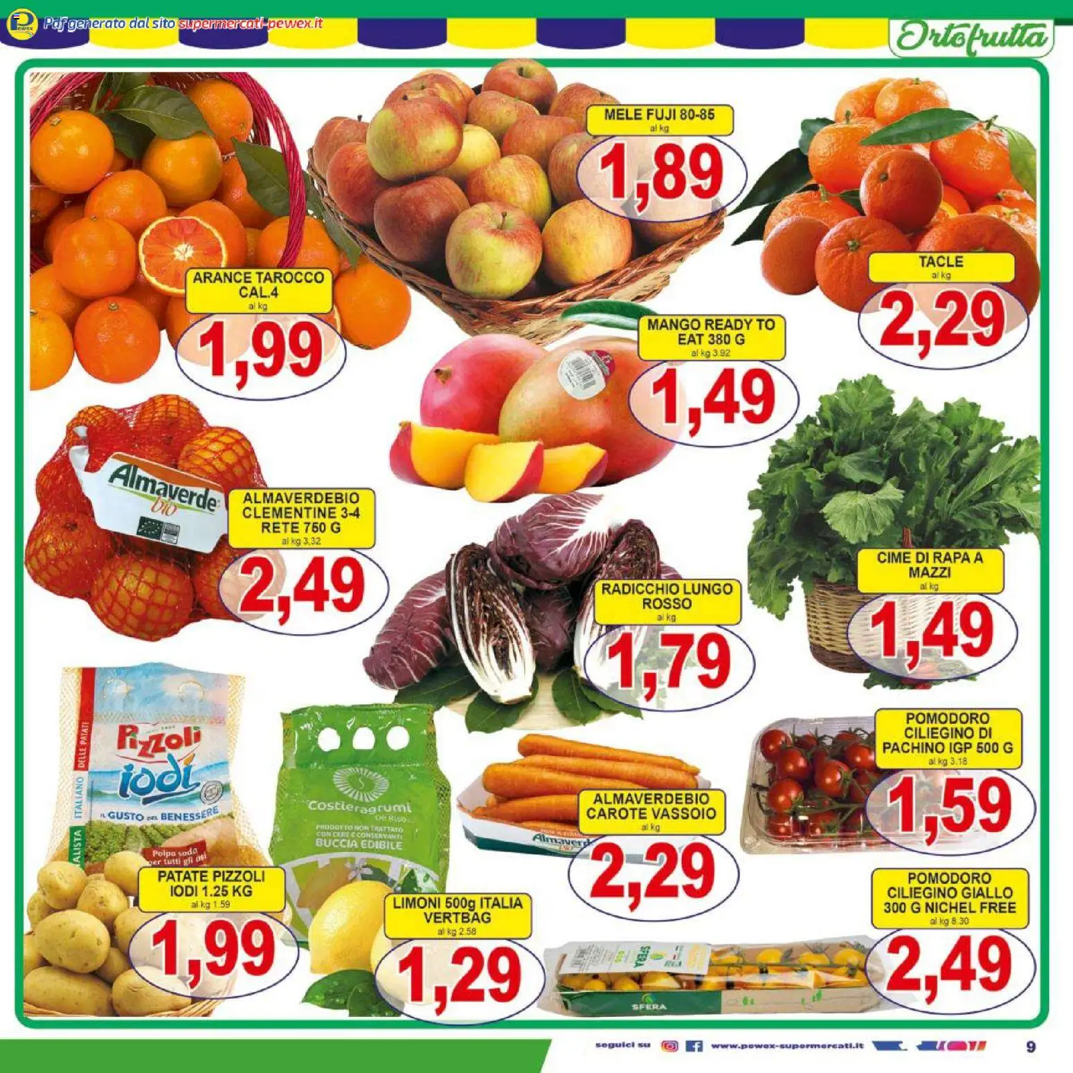 Volantino Pewex del 27.12.2025 | Pagina: 9 | Prodotti: Mele, Arance, Mango, Vassoio