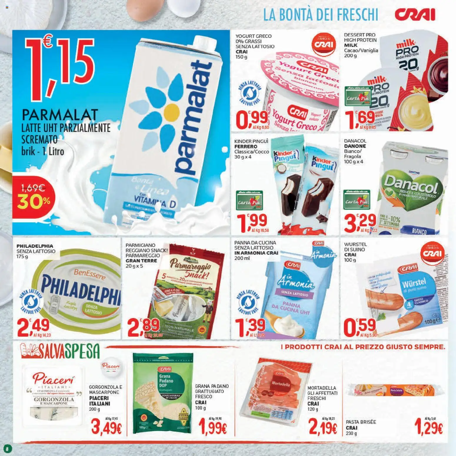 Volantino CRAI del 13.11.2025 | Pagina: 8 | Prodotti: Yogurt greco, Panna, Wurstel, Grana Padano