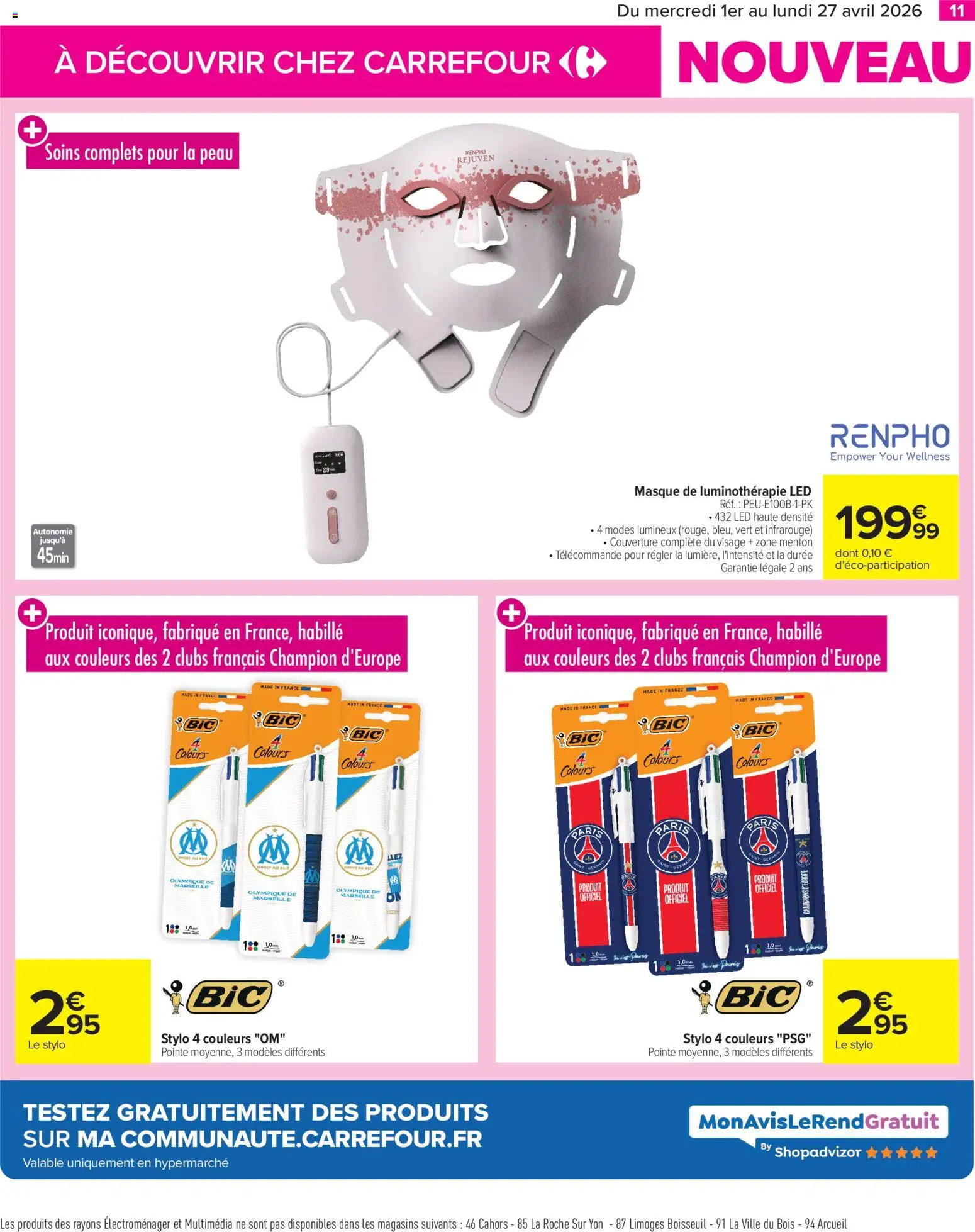 {H1} | Page: 11 | Produits: Masque, Stylo, Couverture, Télécommande