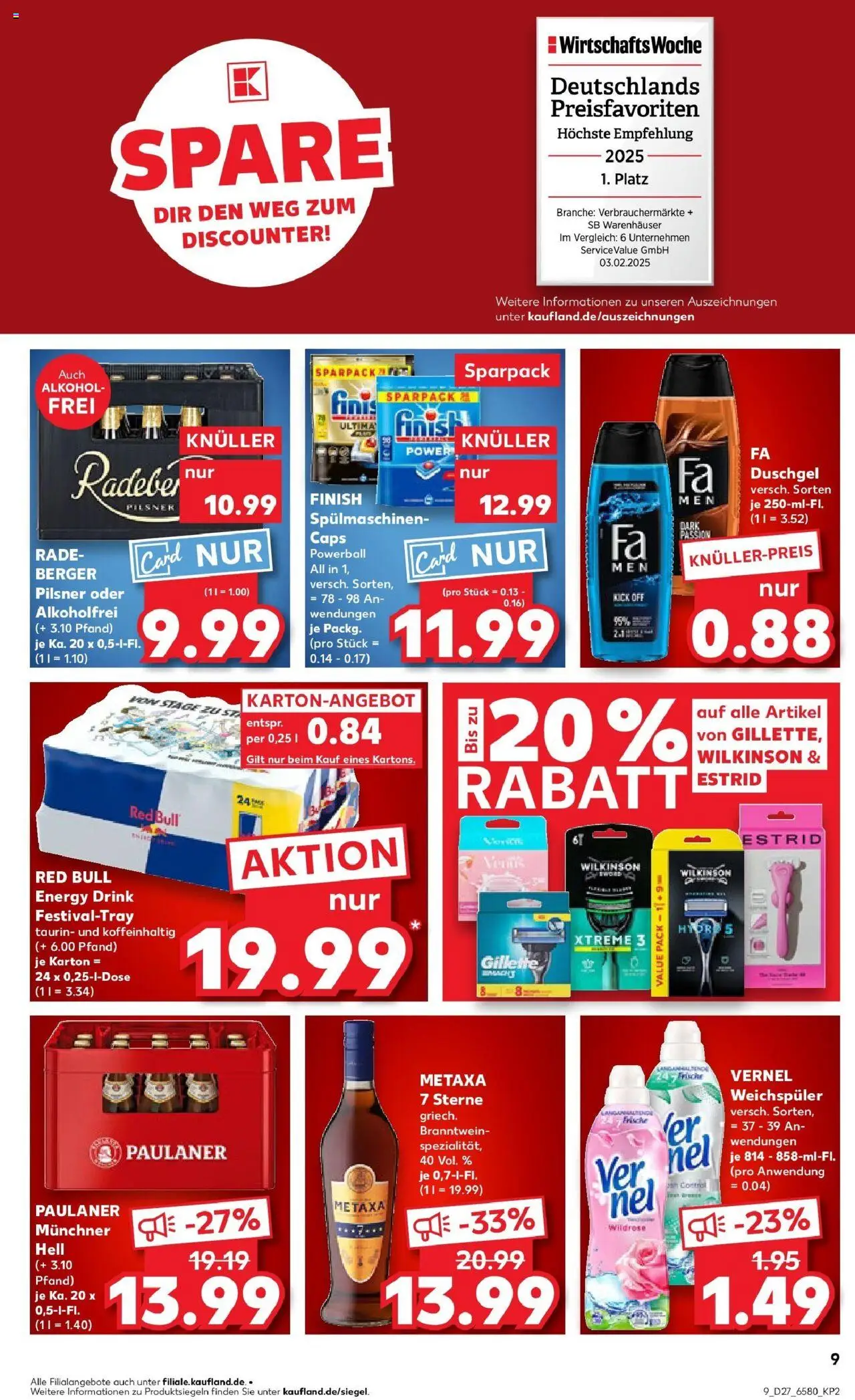 Kaufland prospekt Gütersloh	 - gültig ab dem 03.07.2025 | Seite: 9 | Produkte: Finish, Metaxa, Shower Gel, Paulaner
