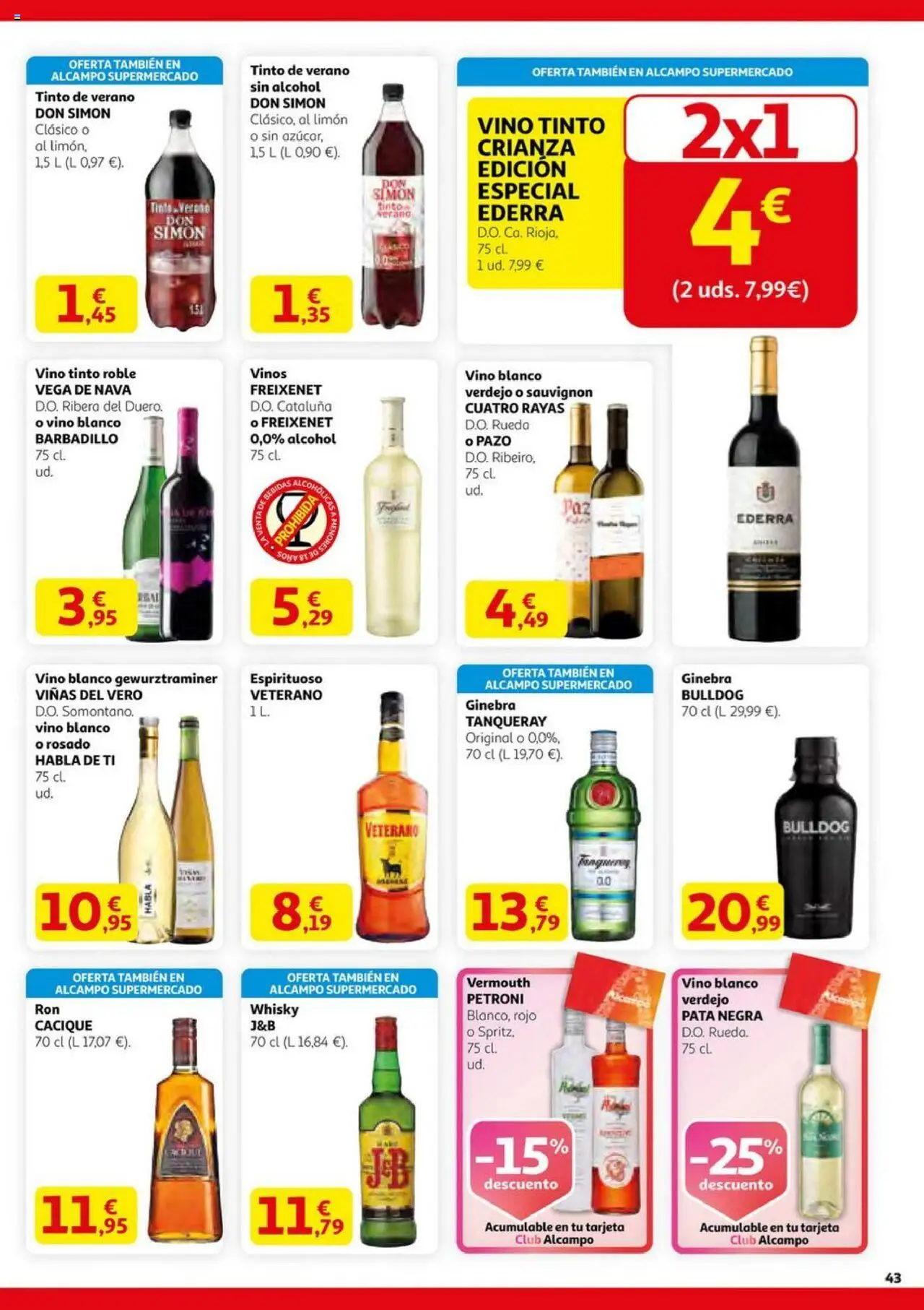 Alcampo - HG Nacional Unificado  │ válido desde el 14.08.2025 | Página: 43 | Productos: Vino, Ginebra, Whisky