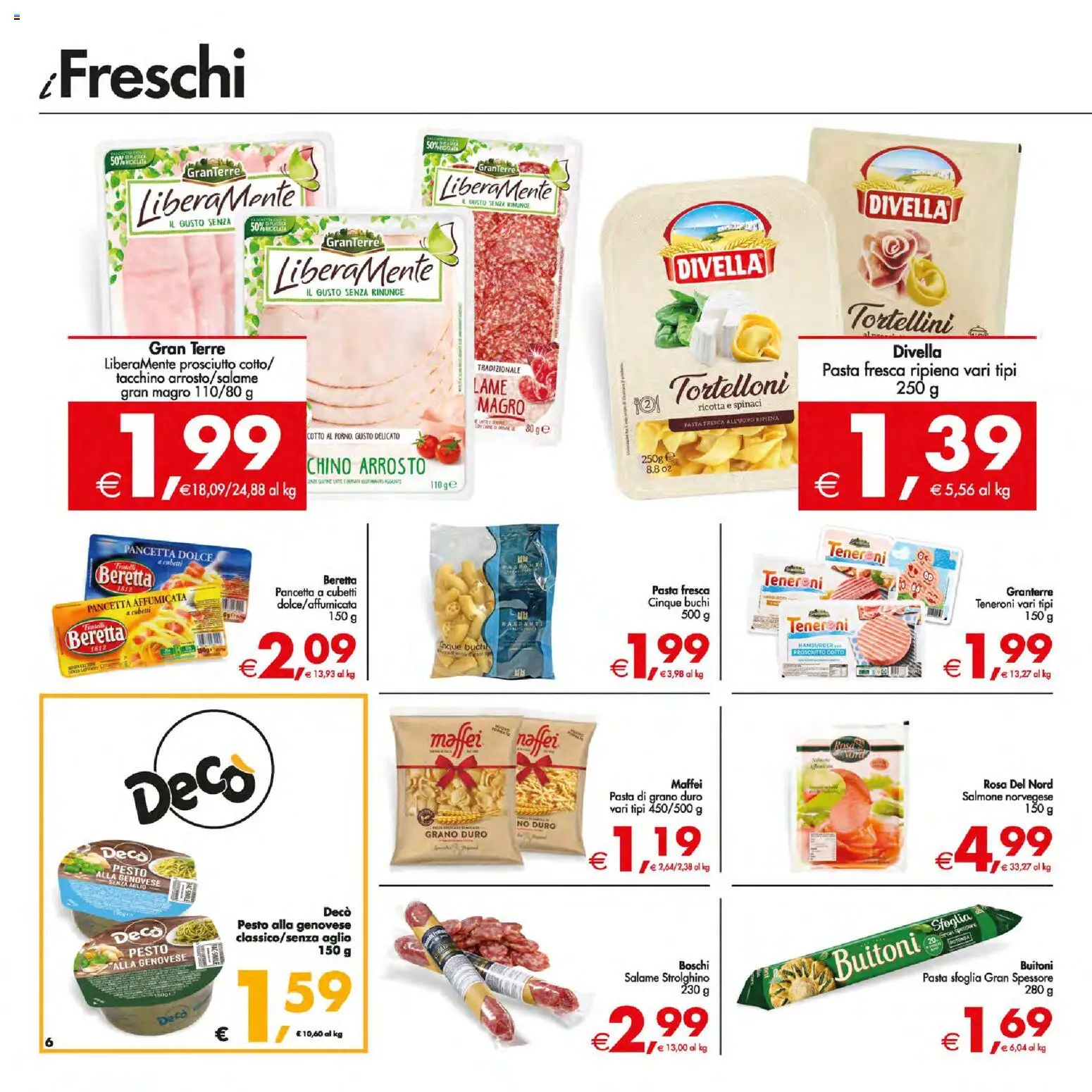 Volantino Decò del 13.02.2026 | Pagina: 8 | Prodotti: Pasta sfoglia, Pancetta, Tacchino, Pasta