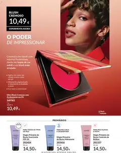 Pré-visualização BLUSH CREMOSO, Constrói o teu blush com máxima flexibilidade, desde um toque de cor subtil a um blush mais arrojado. Aplica-se como um creme e seca como um pó. Altamente pigmentado, acabamento aveludado e mate. Cor leve e construível válido de 01.03.2026 | Página: 76 | Produtos: Pó, Blush, Primer, Creme