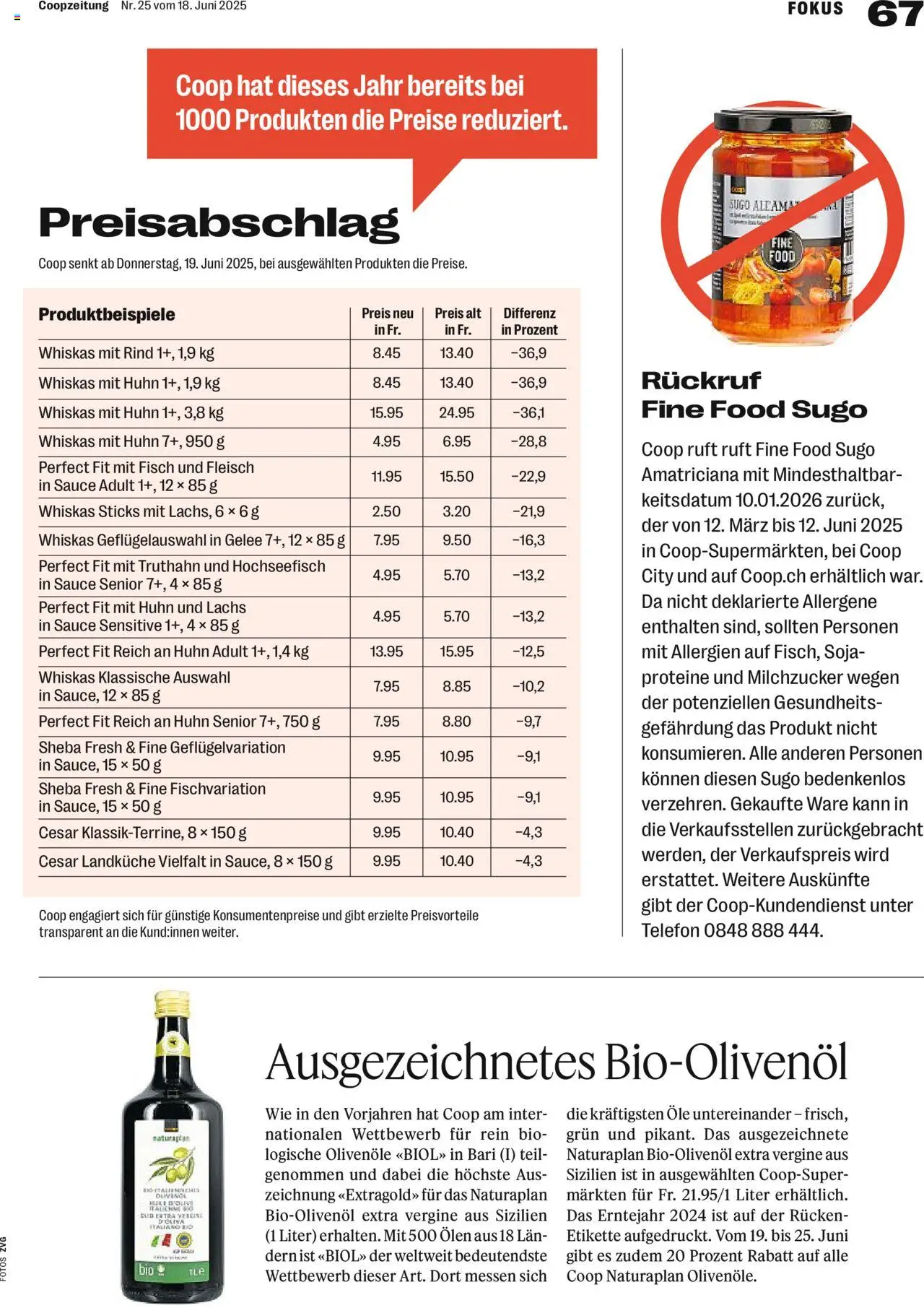Coop Magazin ab 18.06.2025 | Seite: 67 | Produkte: Lachs, Fisch, Pasta, Telefon
