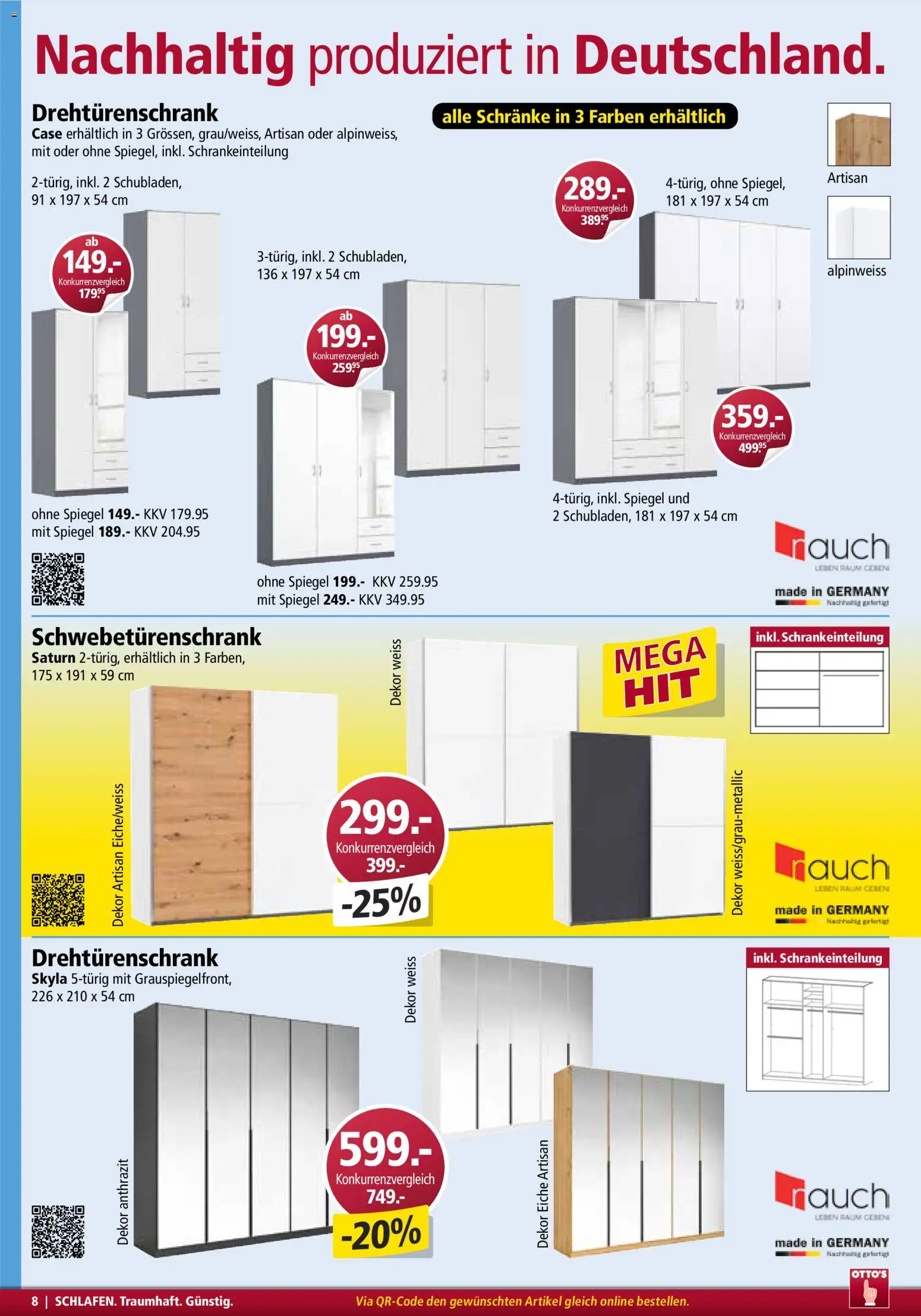 Otto's Aktionen Möbelflyer – gültig ab 01.01.2026 | Seite: 8 | Produkte: Schwebetürenschrank, Spiegel, Drehtürenschrank