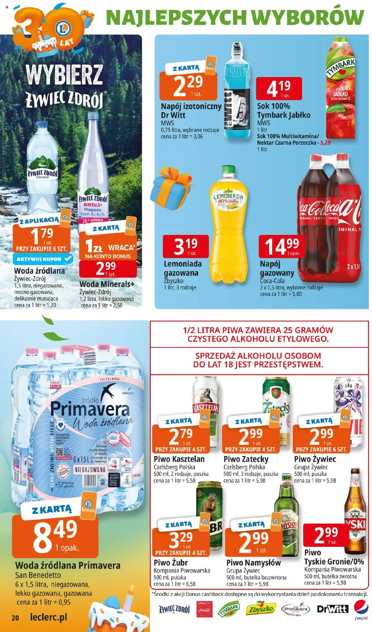 E.Leclerc Gazetka - Warszawa Jerozolimskie od 16.09.2025 | Strona: 20 | Produkty: Woda źródlana, Pepsi, Porzeczka, Tyskie
