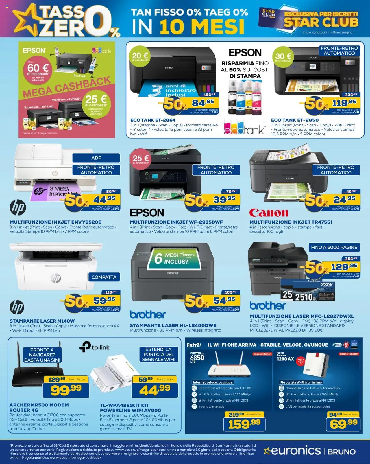Volantino Euronics del 09.10.2025 | Pagina: 12 | Prodotti: Router, smart TV, Stampante, TV