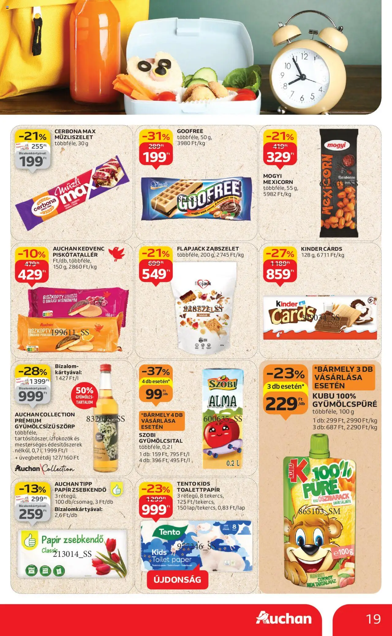 Auchan akciós ujság - amely érvényes a következő dátumtól: 28.08.2025 | Oldal: 19 | Termékek: Szörp, Őszibarack, Müzli, Müzliszelet