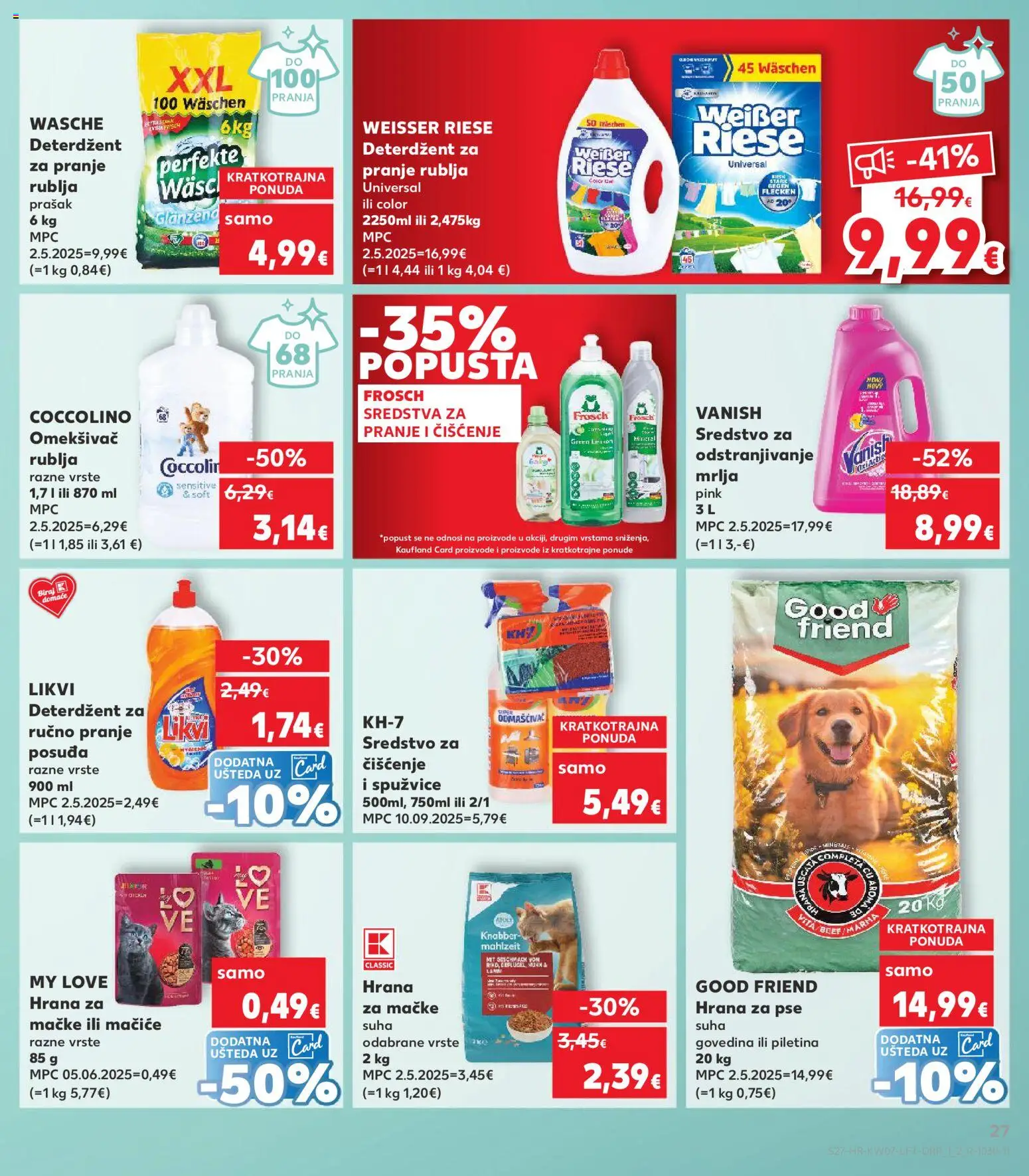 Kaufland katalog | vrijedi od 11.02.2026 | Stranica: 27 | Proizvodi: Omekšivač, Deterdžent, Hrana za mačke, Vanish