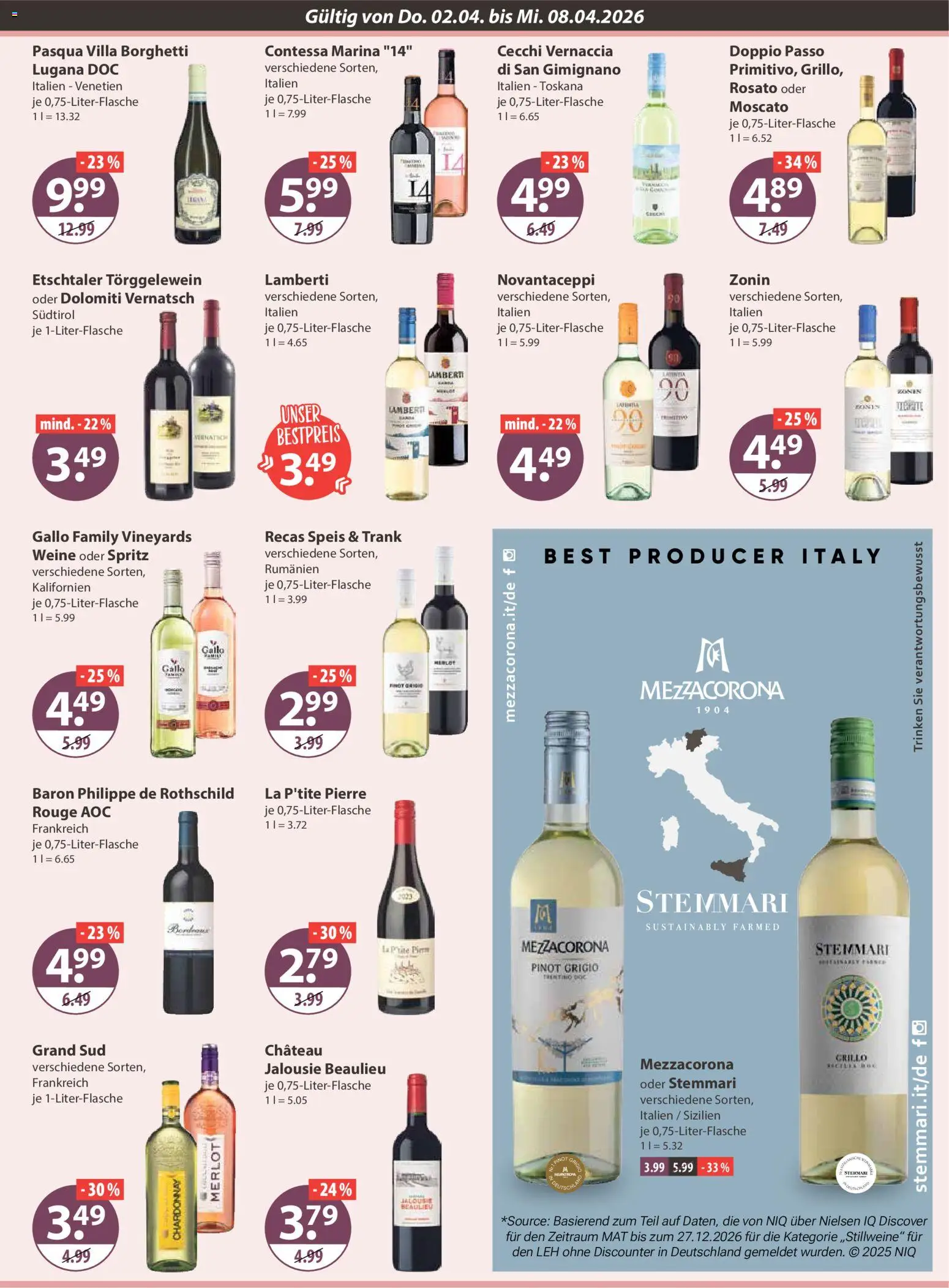 V-Markt München – gültig ab 02.04.2026 | Seite: 15 | Produkte: Merlot, Rouge, Doppio Passo, Grand sud
