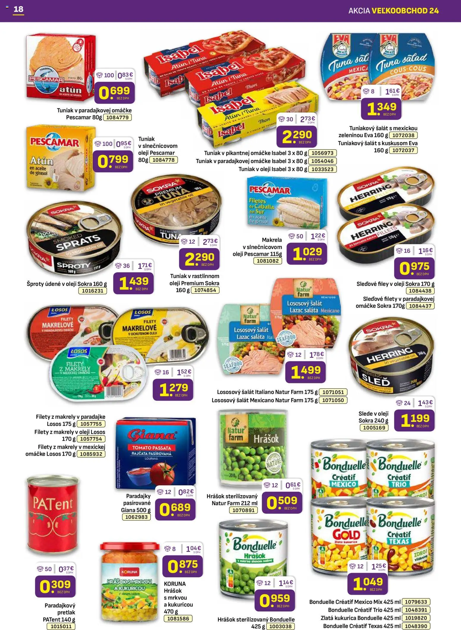 Nové Libex akcie – leták je platný od 01.12.2025 | Strana: 18 | Produkty: Tuniak, Paradajky, Hrášok, Losos