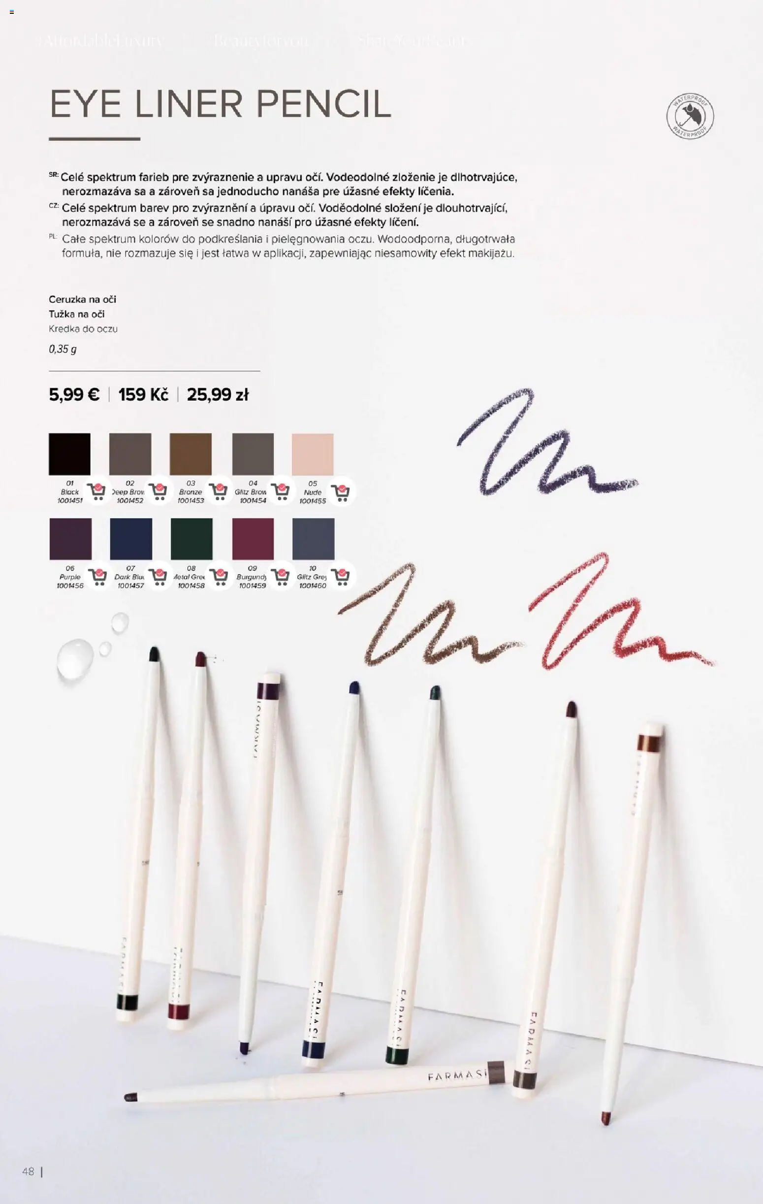 Nové Farmasi akcie – leták je platný od 01.01.2026 | Strana: 48 | Produkty: Ceruzka na oči, Ceruzka