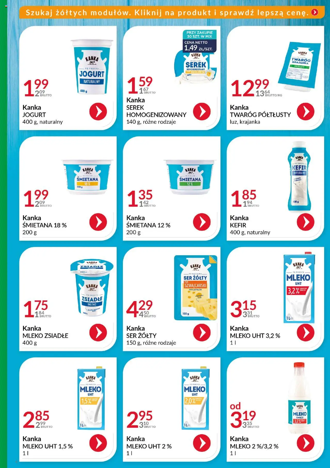 Eurocash Gazetka - Katalog Artykułów Spożywczych od 19.10.2025 | Strona: 4 | Produkty: Ser żółty, Kefir, Zsiadłe mleko, Serek
