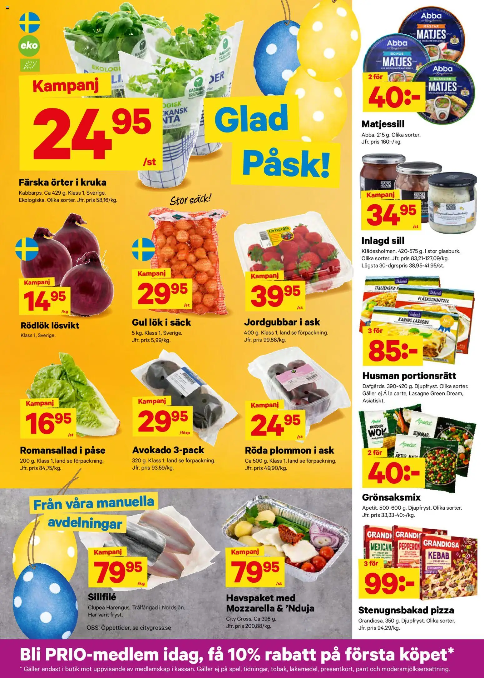 City Gross reklamblad aktuell från 23.03.2026 | Sida: 3 | Produkter: Sill, Pizza, Rödlök, Romansallad
