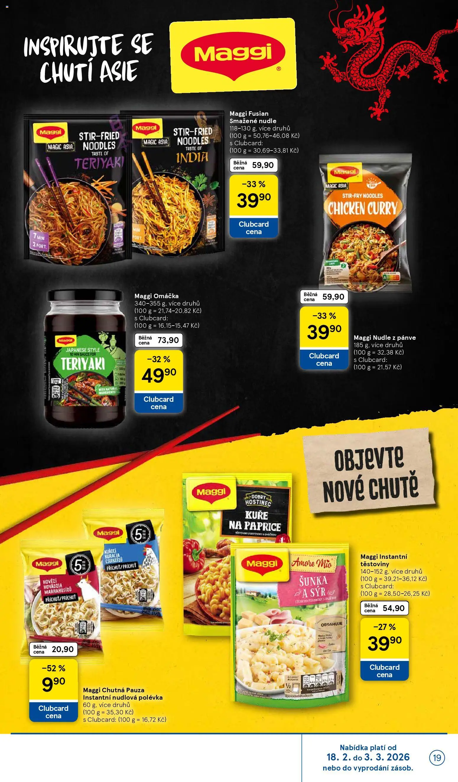 Tesco leták - Hypermarket od 18.02.2026 | Strana: 19 | Produkty: Hovězí, Šunka, Maggi, Nudle
