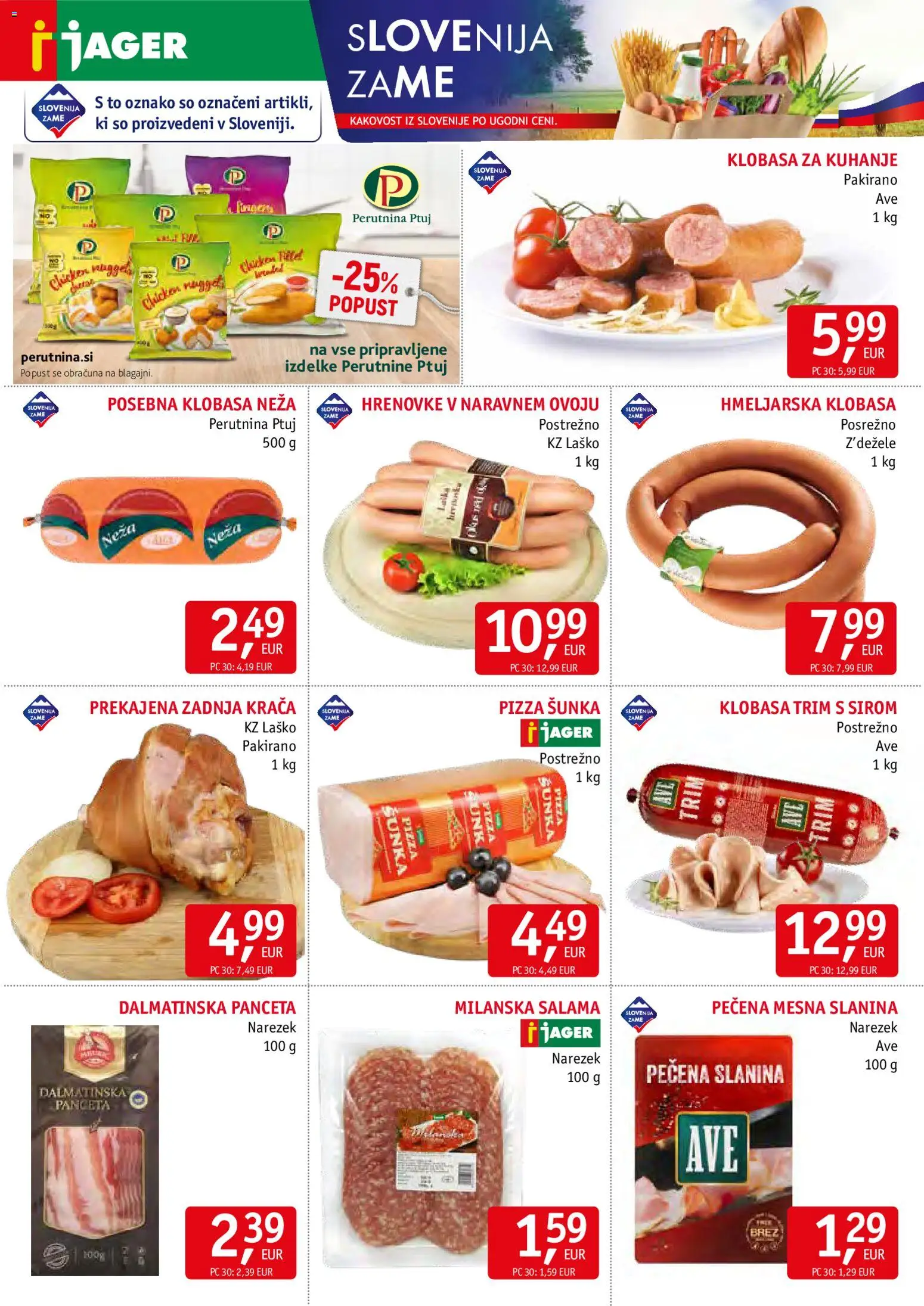 Novi Jager katalog ponudbe – veljaven od 19.11.2025 | Stran: 2 | Izdelki: Hrenovke, Narezek, Slanina, Sunka