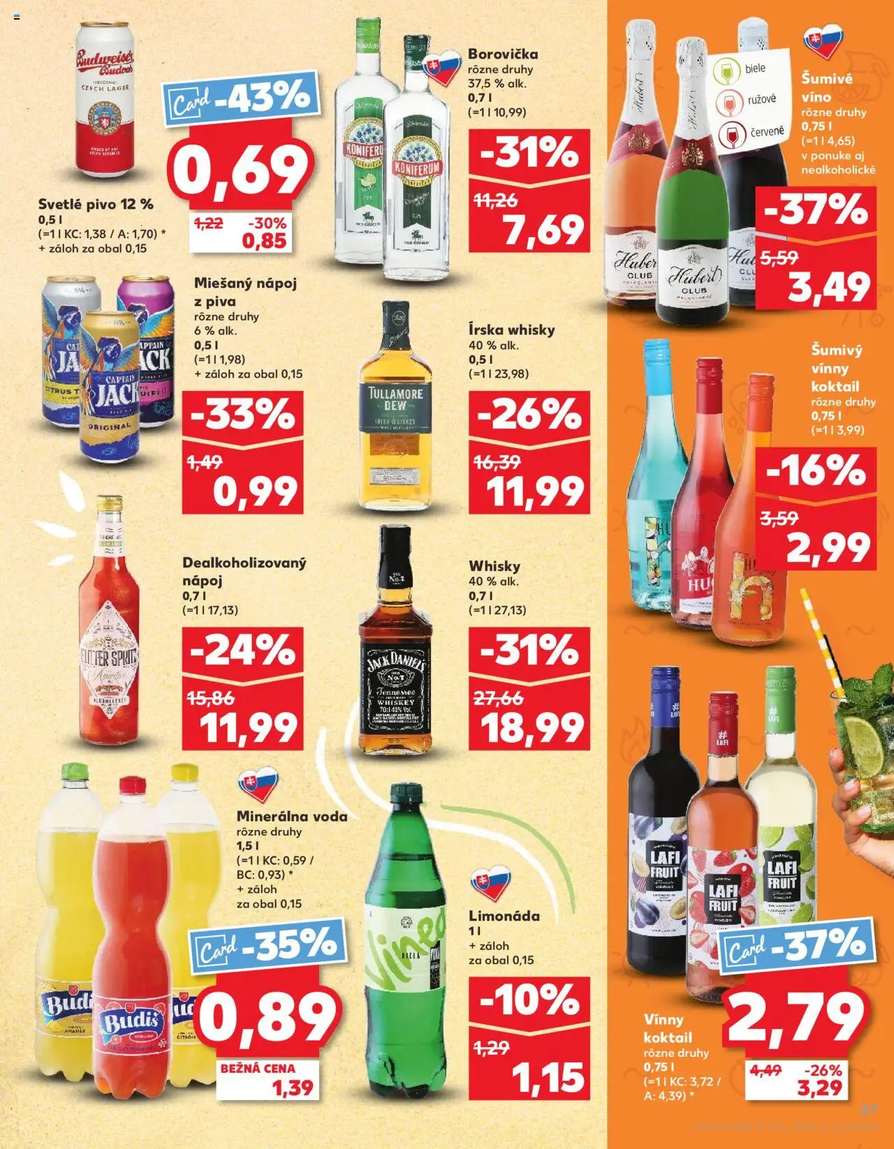Nové Kaufland akcie – leták je platný od 05.06.2025 | Strana: 27 | Produkty: Budvar, Ananás, Minerálna voda, Jack Daniel's