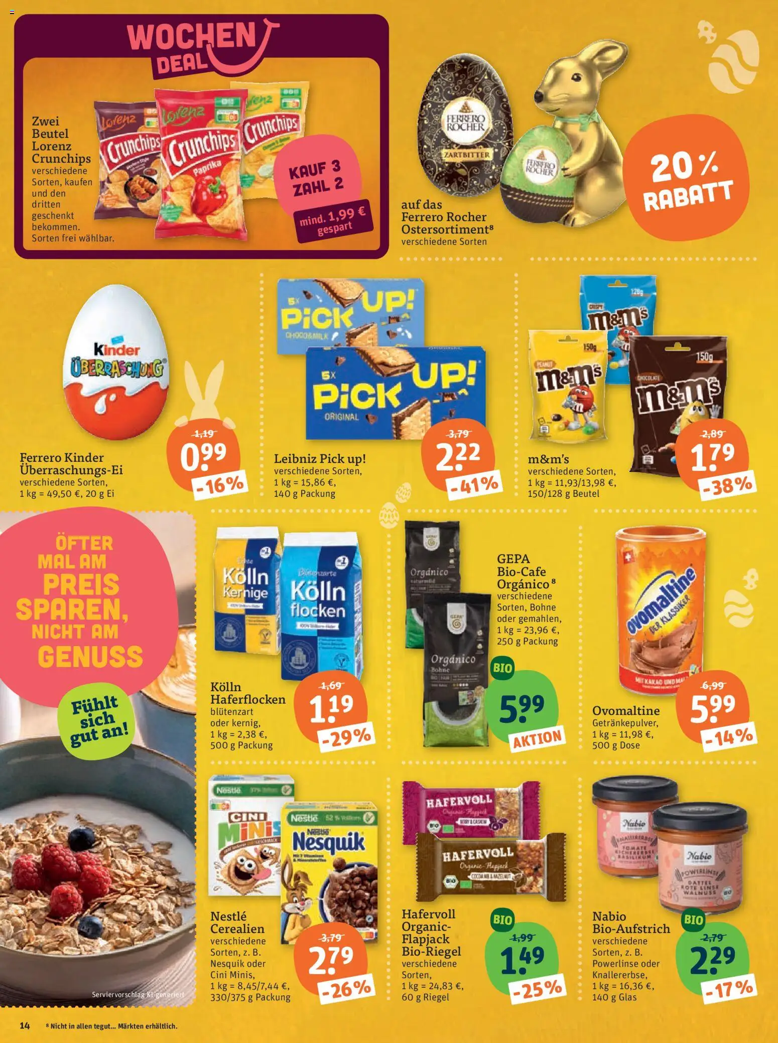 Tegut Prospekt 	 – gültig ab 30.03.2026 | Seite: 16 | Produkte: Kolln, Ferrero rocher, M&M's, Flocken