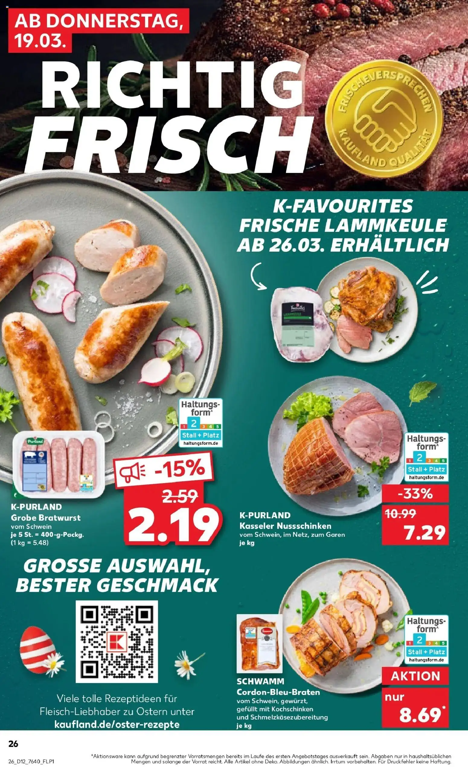 Kaufland Prospekt Schwerte	 – gültig ab 19.03.2026 | Seite: 26 | Produkte: Lammkeule, Bratwurst