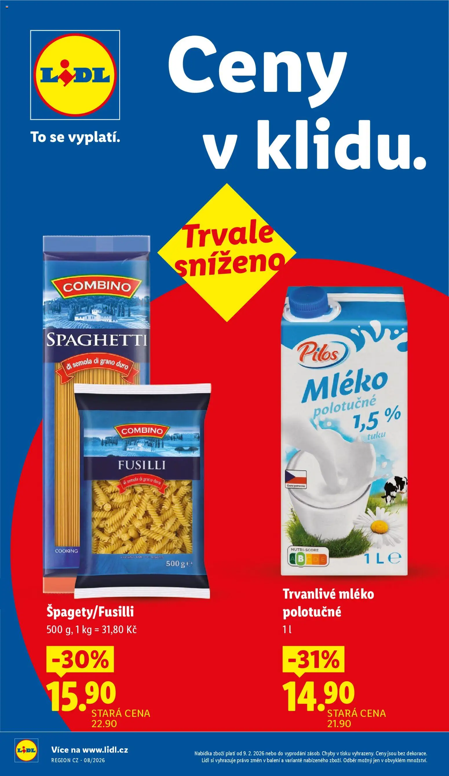 Lidl leták od 16.02.2026 | Strana: 8 | Produkty: Mléko polotučné, Mléko, Combino