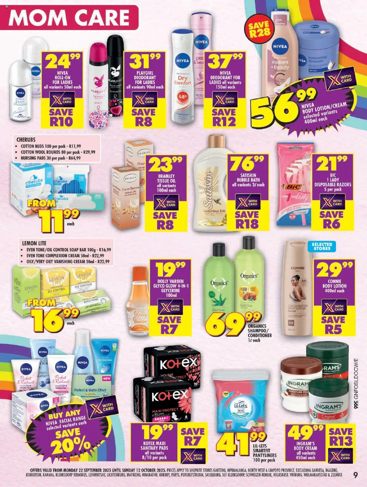 New Shoprite catalogue – valid from 22.09.2025 | Page: 9 | Products: Bath, Pads, Soap, Cotton buds