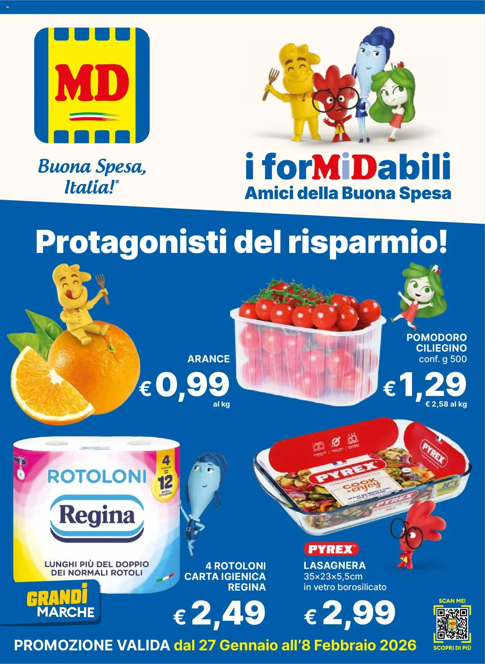 Volantino MD Discount del 27.01.2026 | Pagina: 1 | Prodotti: Carta igienica, Arance, Pomodoro
