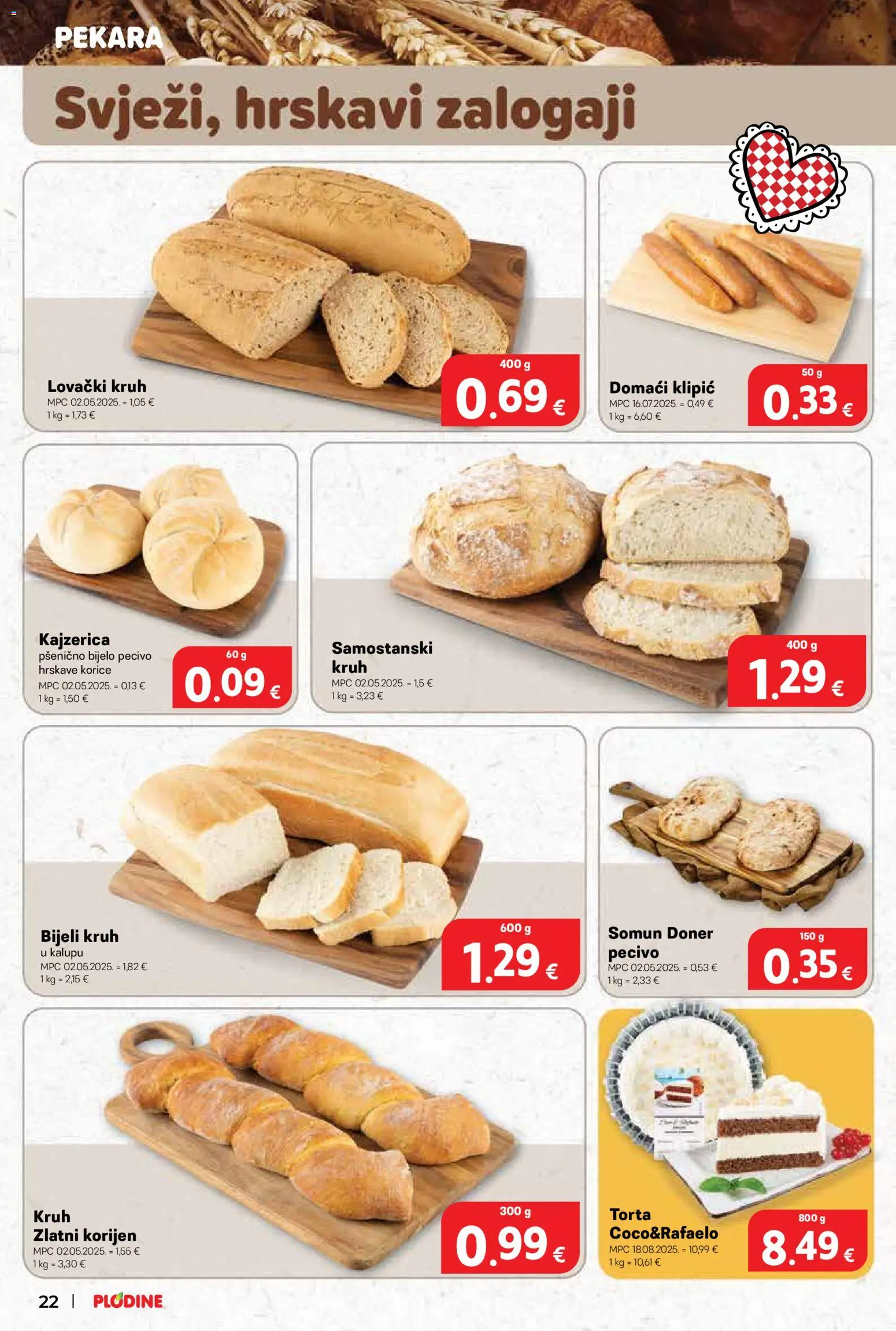 Plodine katalog | vrijedi od 05.11.2025 | Stranica: 22 | Proizvodi: Pekara, Somun, Pecivo, Torta