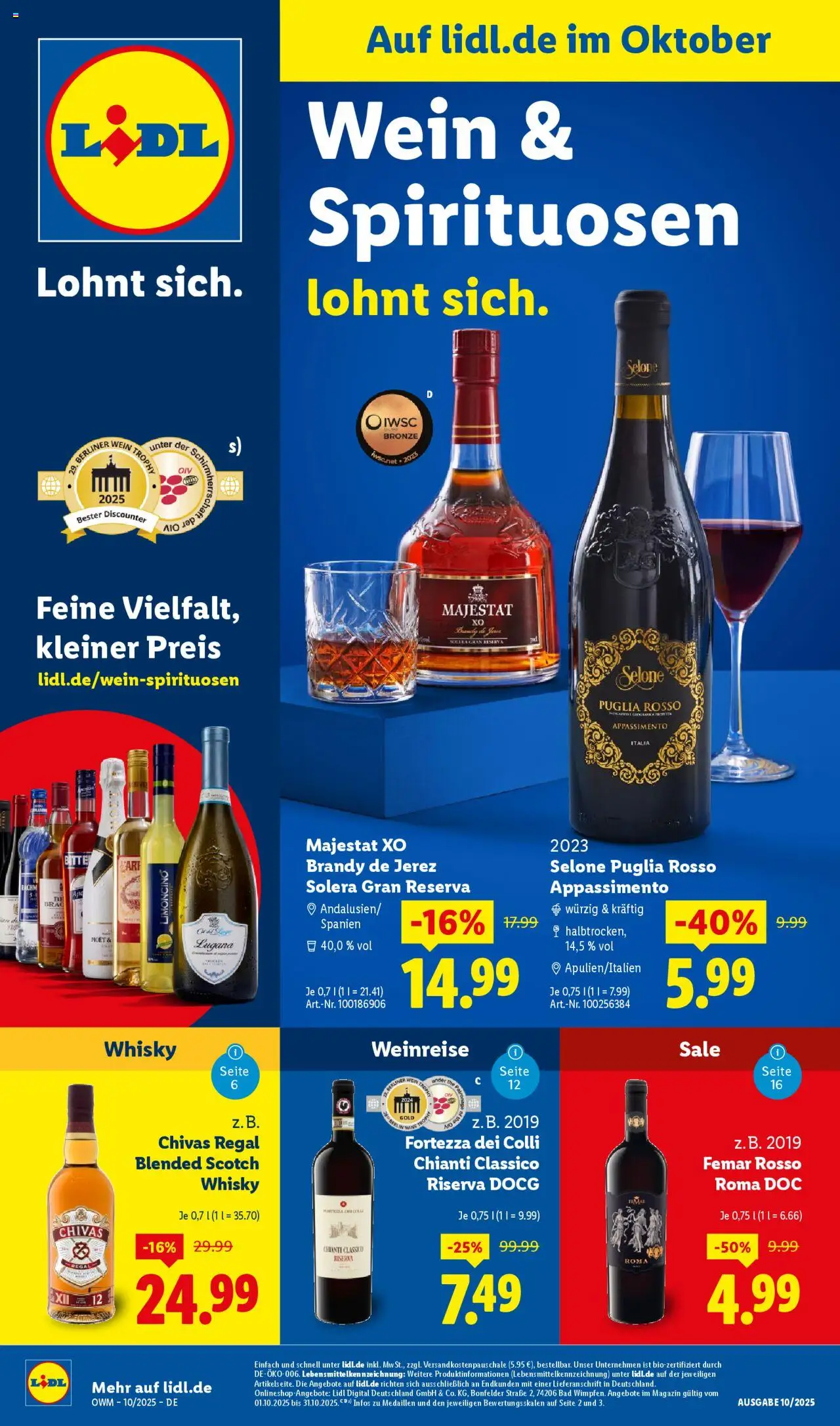 Lidl Wein & Spirituosen im Onlineshop – gültig ab 01.10.2025 | Seite: 1 | Produkte: Berliner, Whisky, Bad, Wein