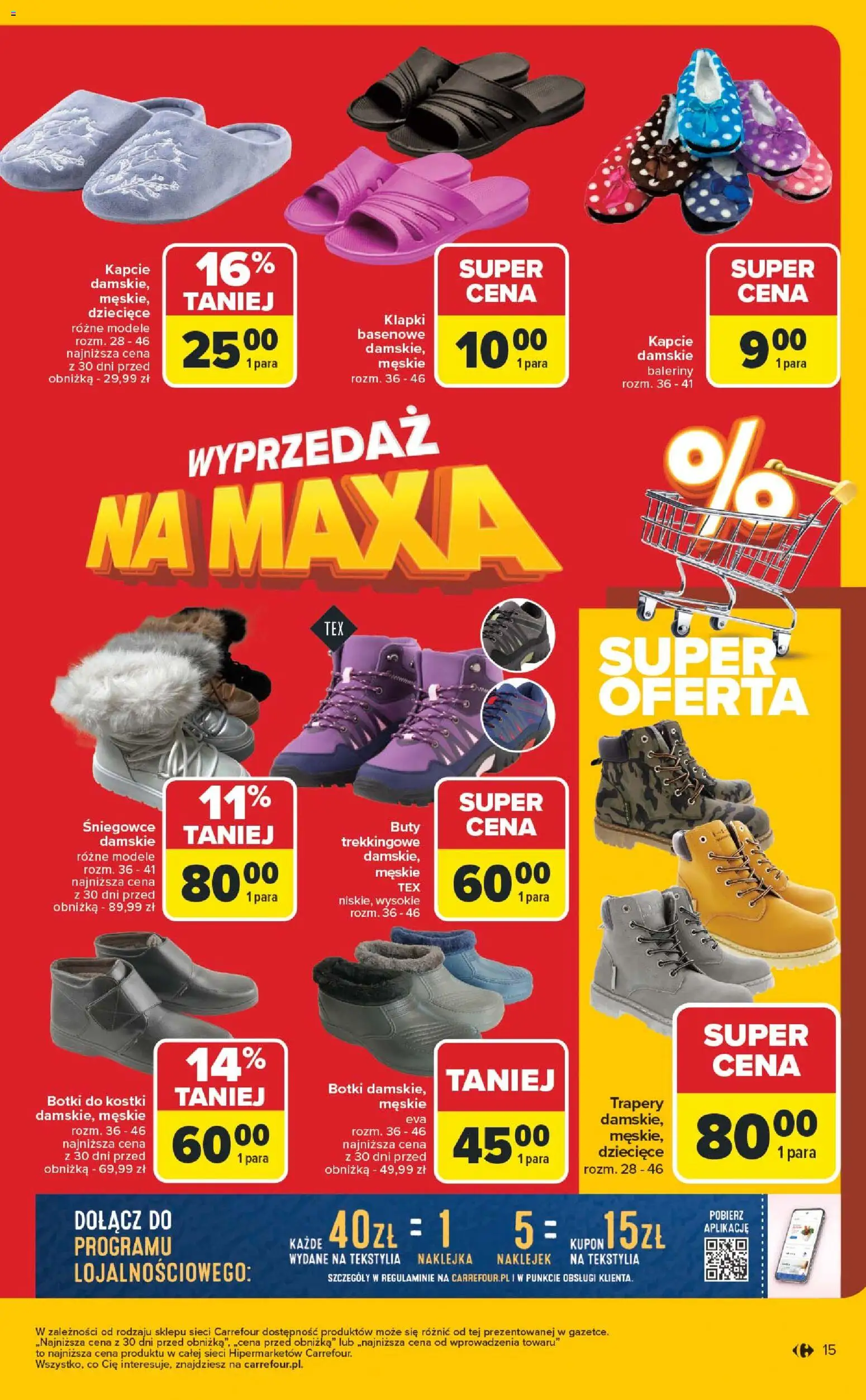 Carrefour Gazetka - Wyprzedaż od 15.12.2025 | Strona: 15 | Produkty: Baleriny, Kapcie, Śniegowce, Tekstylia