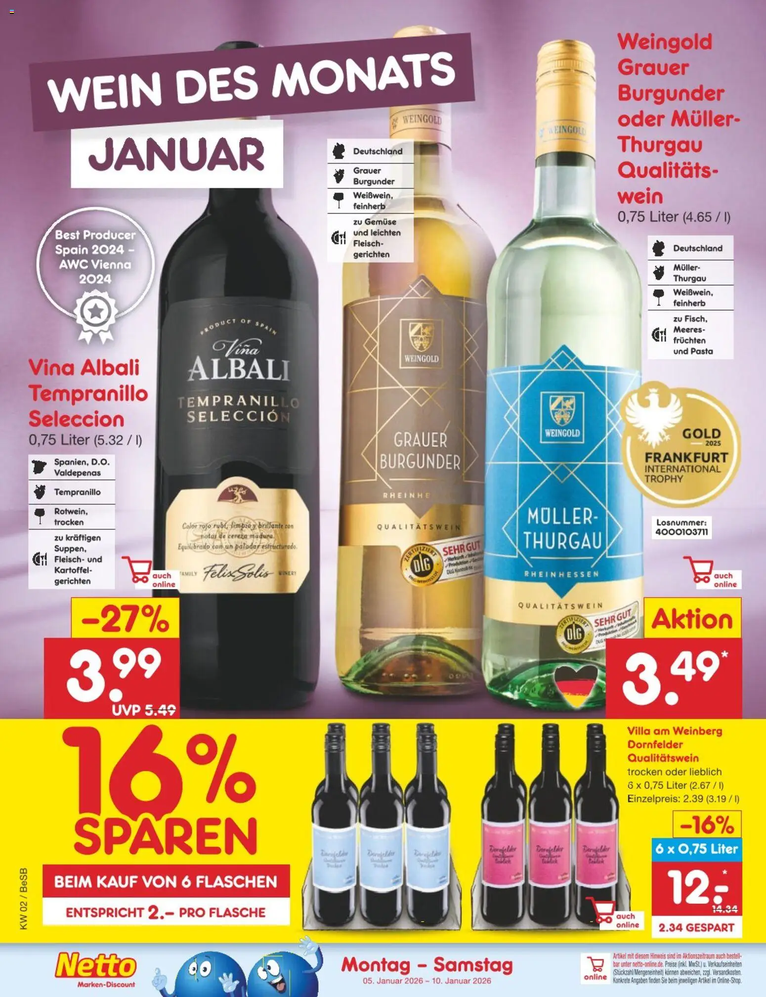 Netto Marken-Discount Prospekt 	 – gültig ab 05.01.2026 | Seite: 26 | Produkte: Gemüse, Pasta, Wein, Fleisch