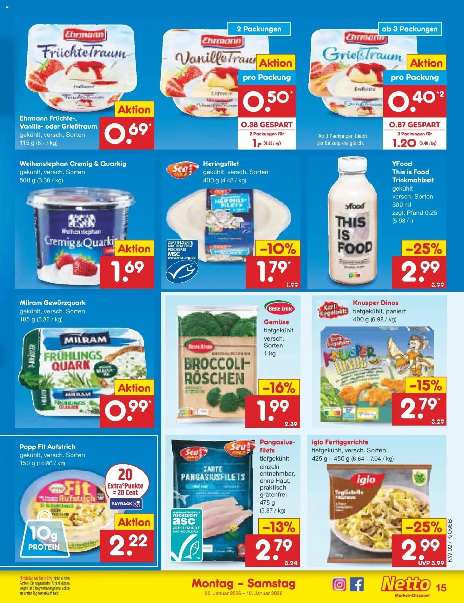 Netto Marken-Discount - Netto: Wochenangebote – gültig ab 05.01.2026 | Seite: 15 | Produkte: Quark, YFood, Milram, Fertiggerichte