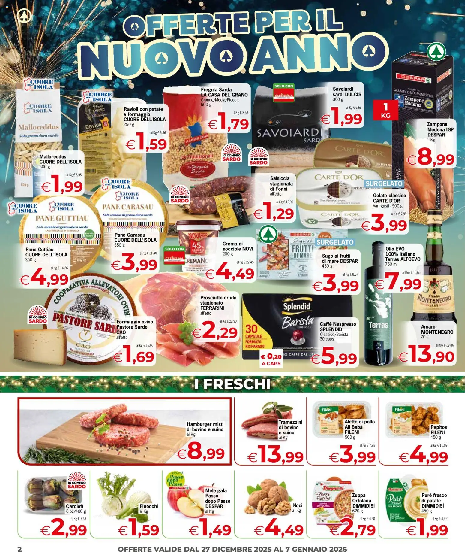 Volantino Despar del 27.12.2025 | Pagina: 2 | Prodotti: Bovino, Olio, Carciofi, Sugo