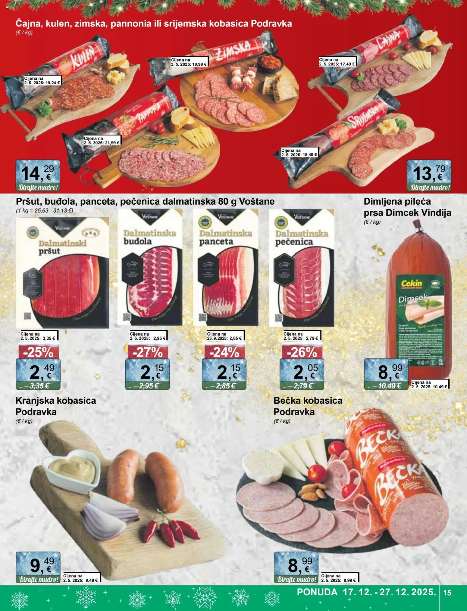 KTC katalog | vrijedi od 17.12.2025 | Stranica: 15 | Proizvodi: Vindija, Podravka, Kranjska kobasica, Panceta