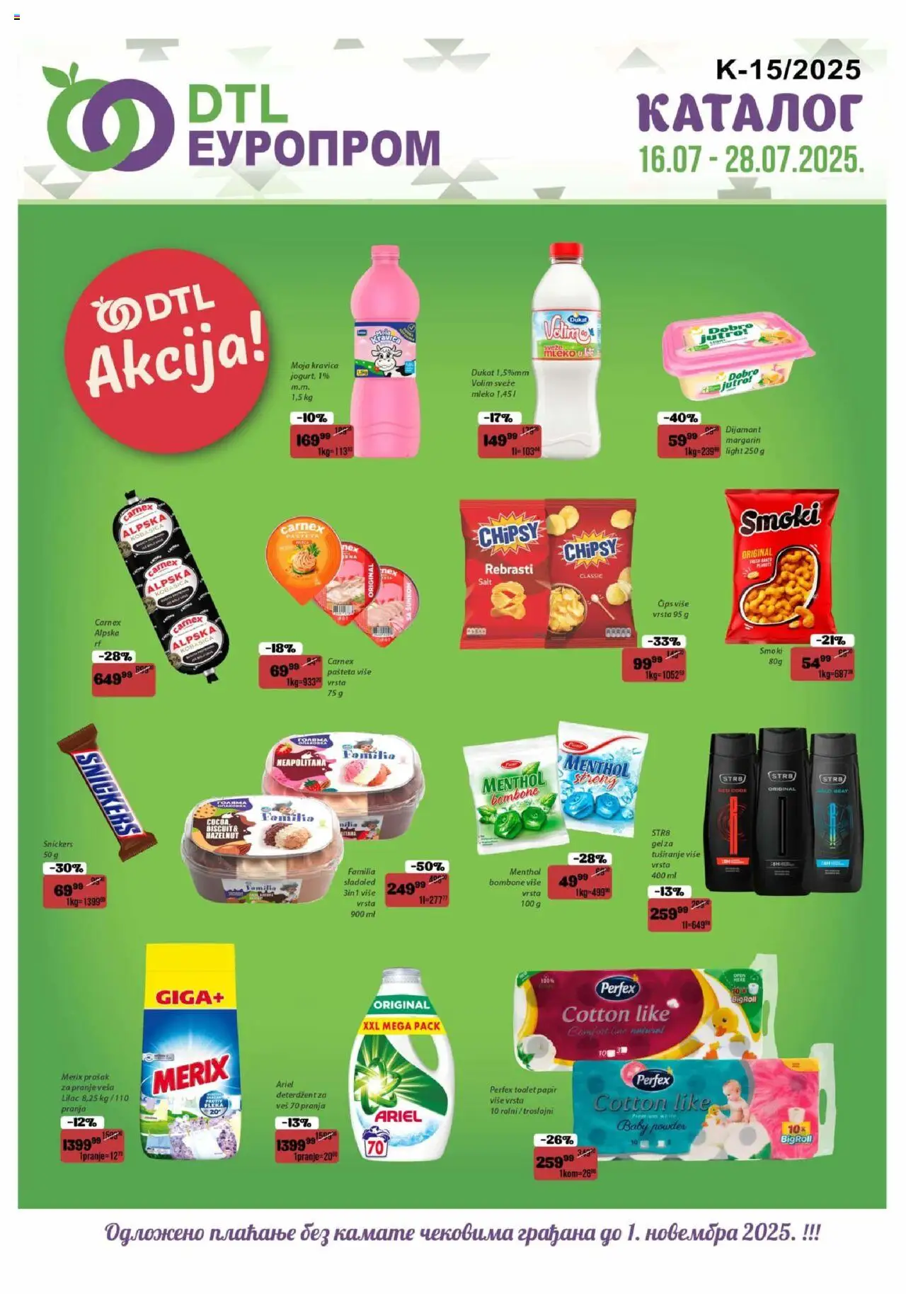 Europrom katalog - važi od 16.07.2025 | Strana: 1 | Proizvode: Čips, Smoki, Margarin, Pašteta