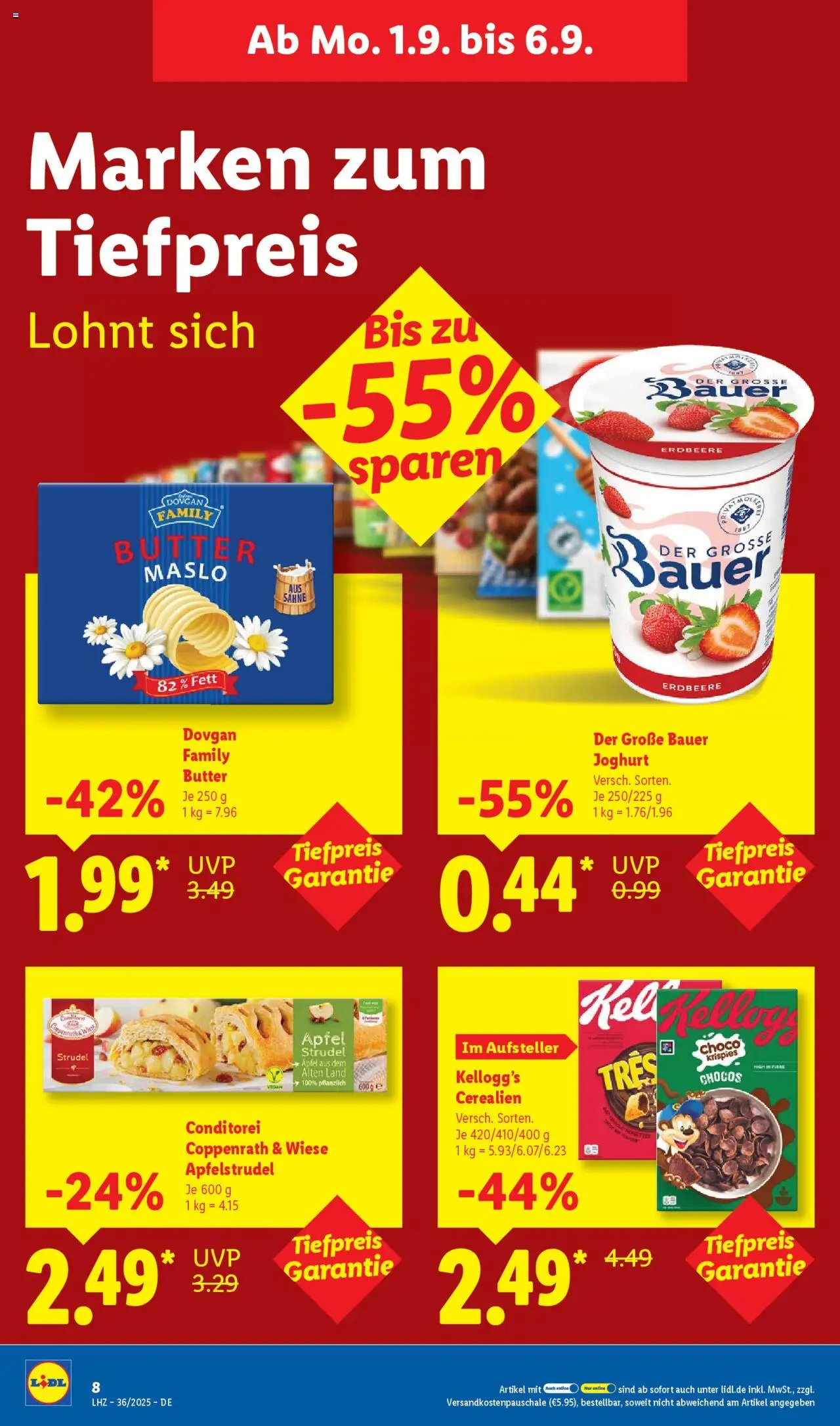 Lidl Prospekt 	 - gültig ab dem 01.09.2025 | Seite: 16 | Produkte: Butter, Joghurt, Bauer joghurt, Kellogg's