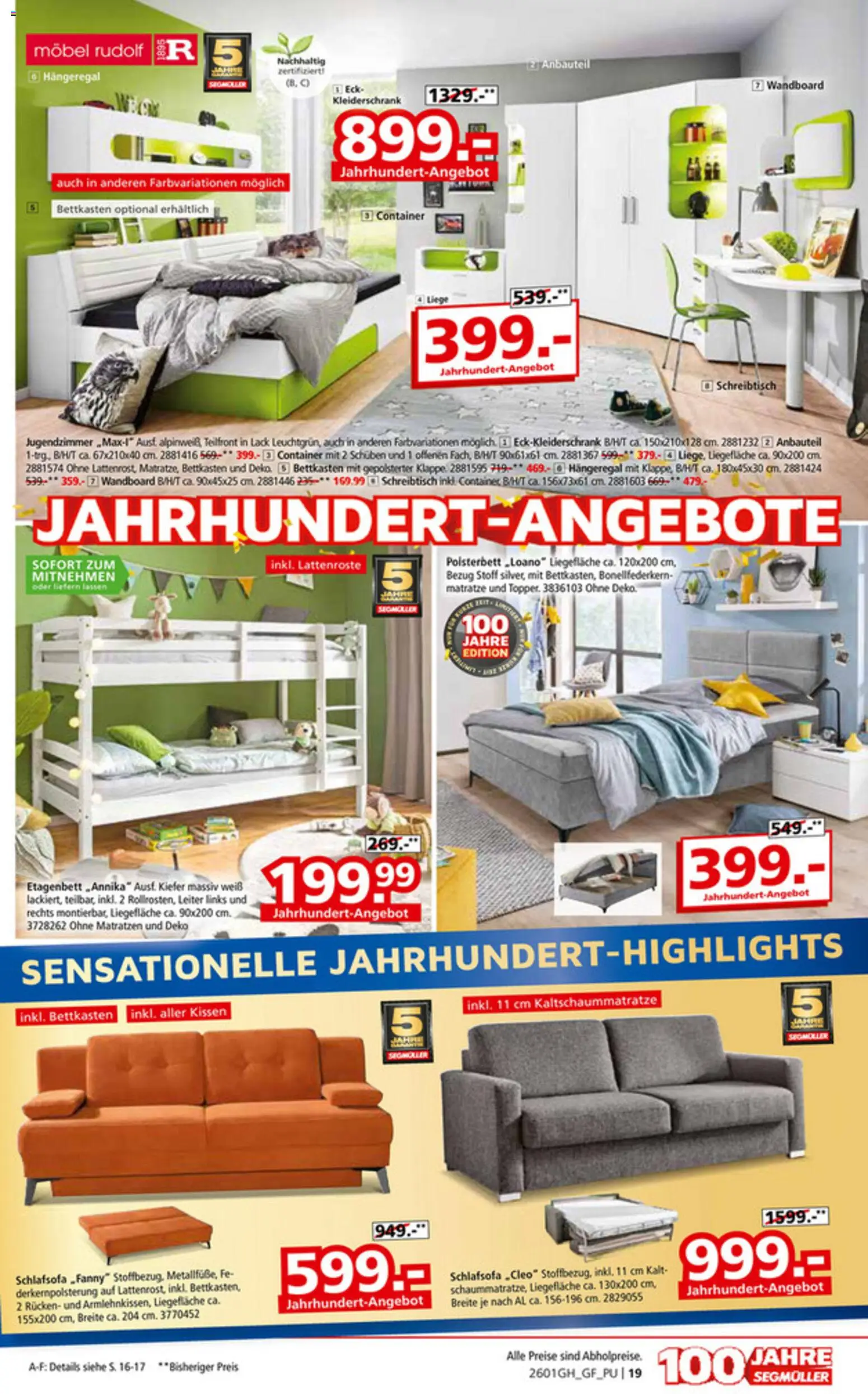 Segmüller 100 Jahre Jubiläums Finale – gültig ab 24.12.2025 | Seite: 31 | Produkte: Schlafsofa, Matratze, Kleiderschrank, Polsterbett