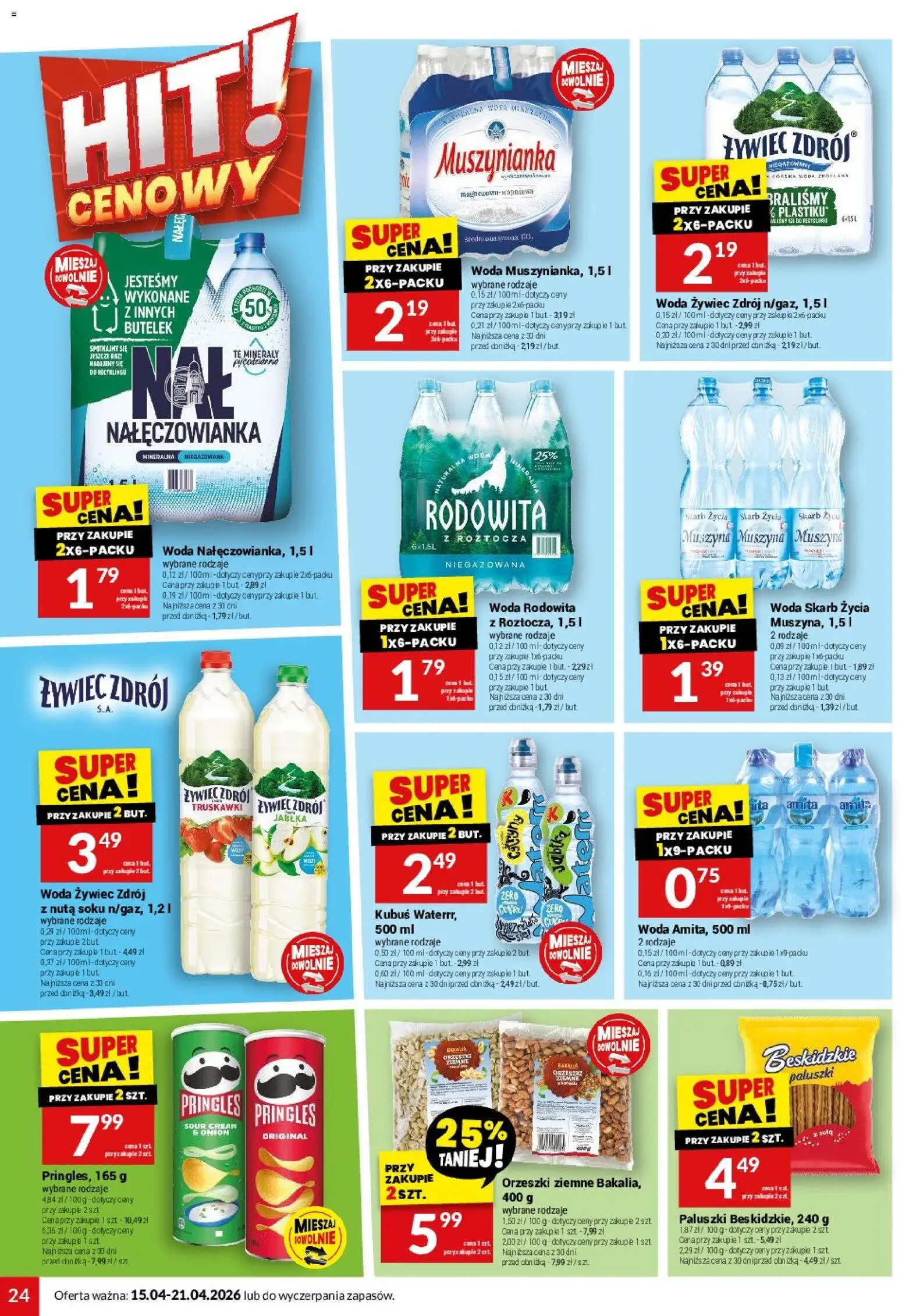 Twój Market gazetka od 15.04.2026 | Strona: 24 | Produkty: Woda żywiec, Paluszki, Orzeszki ziemne, Pringles