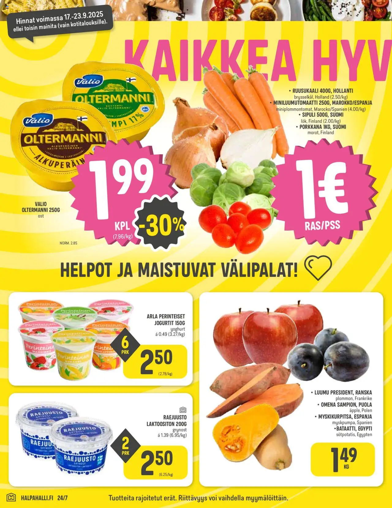 Halpa Halli tarjoukset – voimassa 17.09.2025 alkaen | Sivu: 4 | Tuotteet: Luumu, Ruusukaali, Porkkana, Raejuusto
