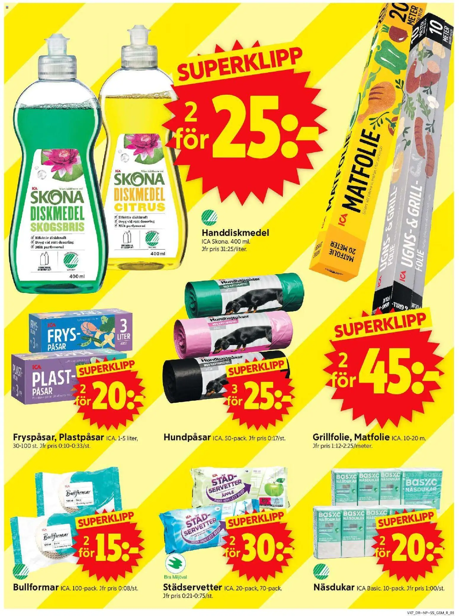 ICA Supermarket reklamblad aktuell från 17.11.2025 | Sida: 3 | Produkter: Diskmedel, Näsdukar, Handdiskmedel, Servetter