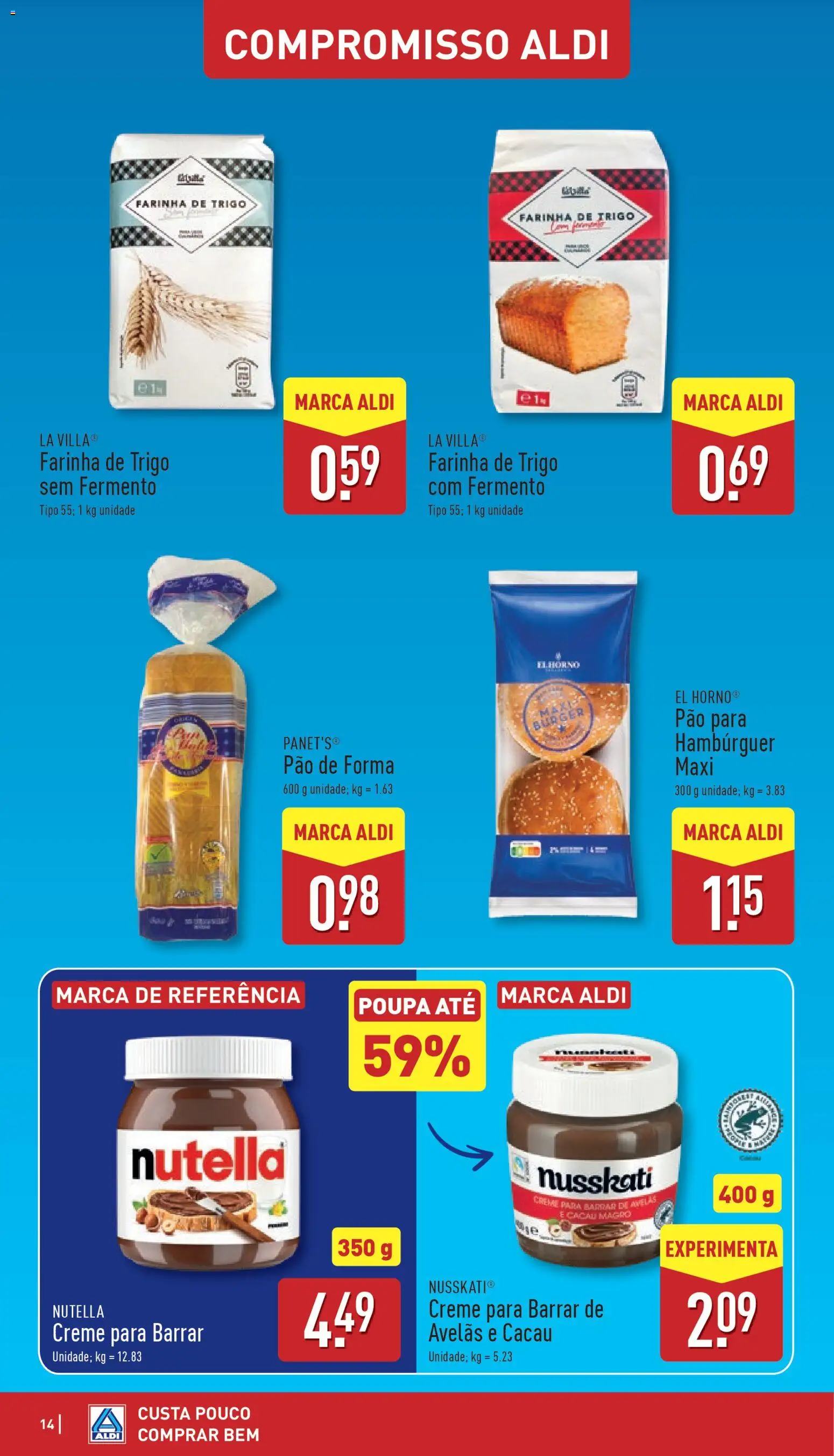 Aldi folheto │ válido de 05.01.2026 | Página: 14 | Produtos: Pão de forma, Avelãs, Farinha de trigo, Creme