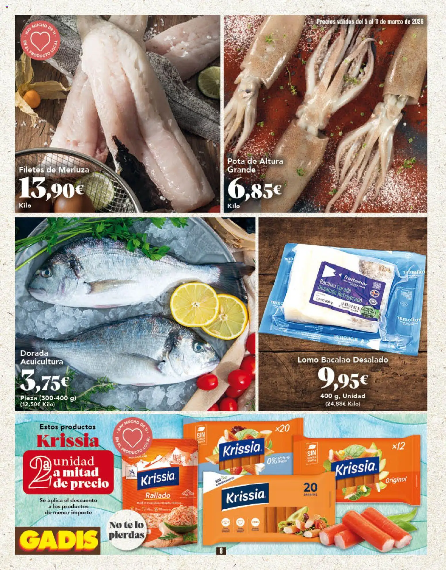 Gadis folleto │ válido desde el 05.03.2026 | Página: 8 | Productos: Filetes de merluza, Té