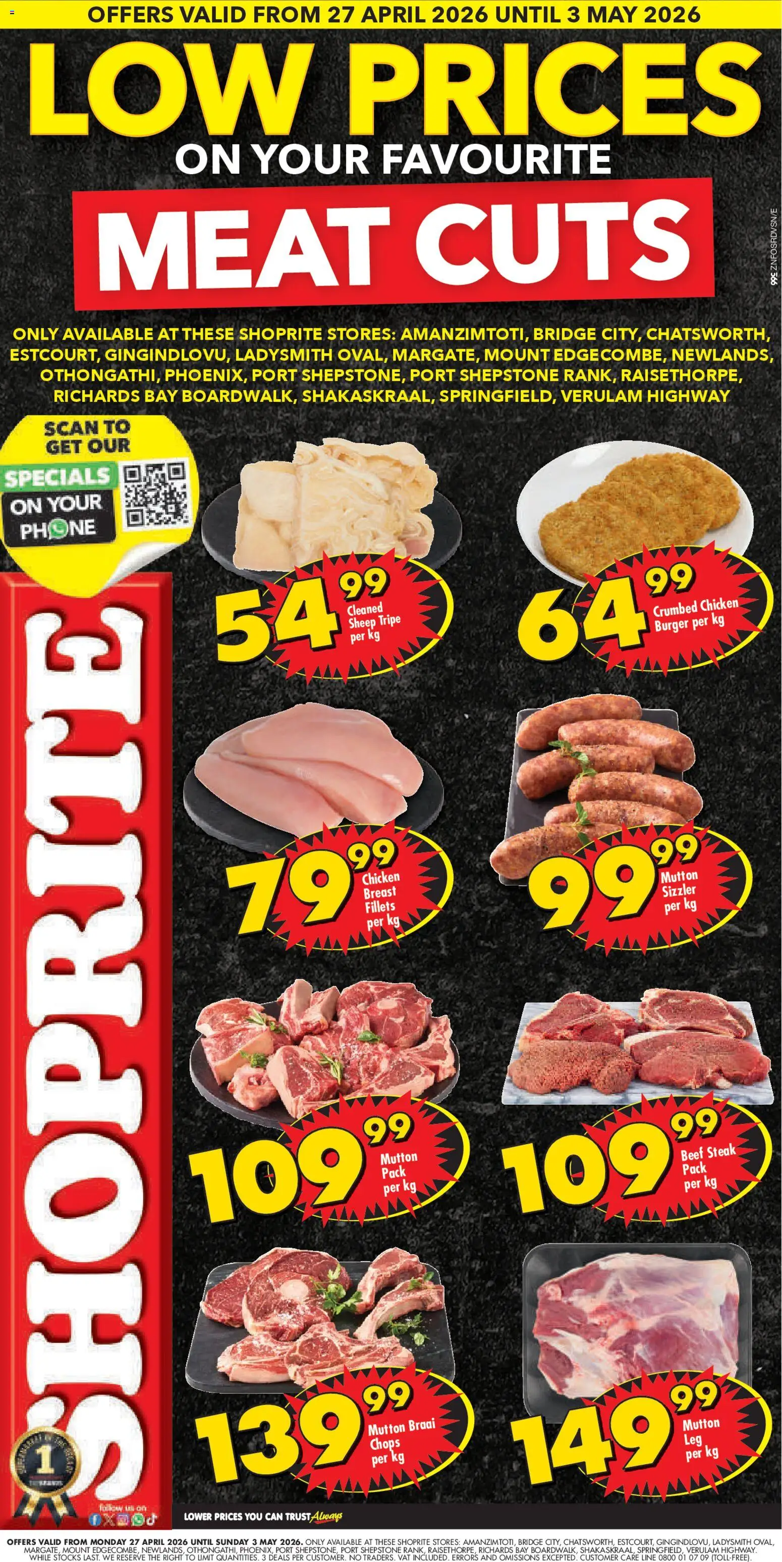 New Shoprite catalogue – valid from 27.04.2026 | Page: 1 | Products: Phone, Ties, Chicken, Beef