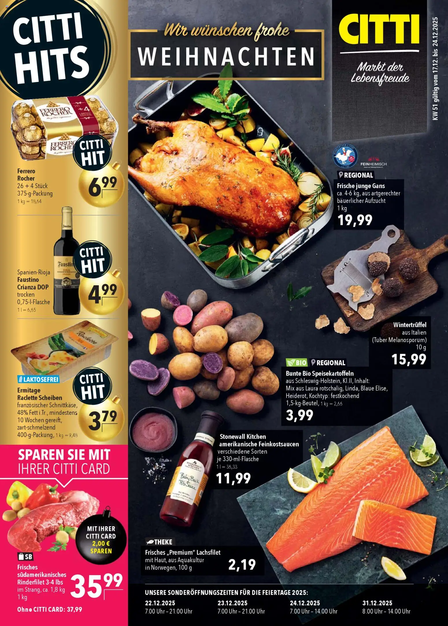 CITTI Markt Prospekt 	 – gültig ab 17.12.2025 | Seite: 1 | Produkte: Theke, Rinderfilet, Raclette, Uhr